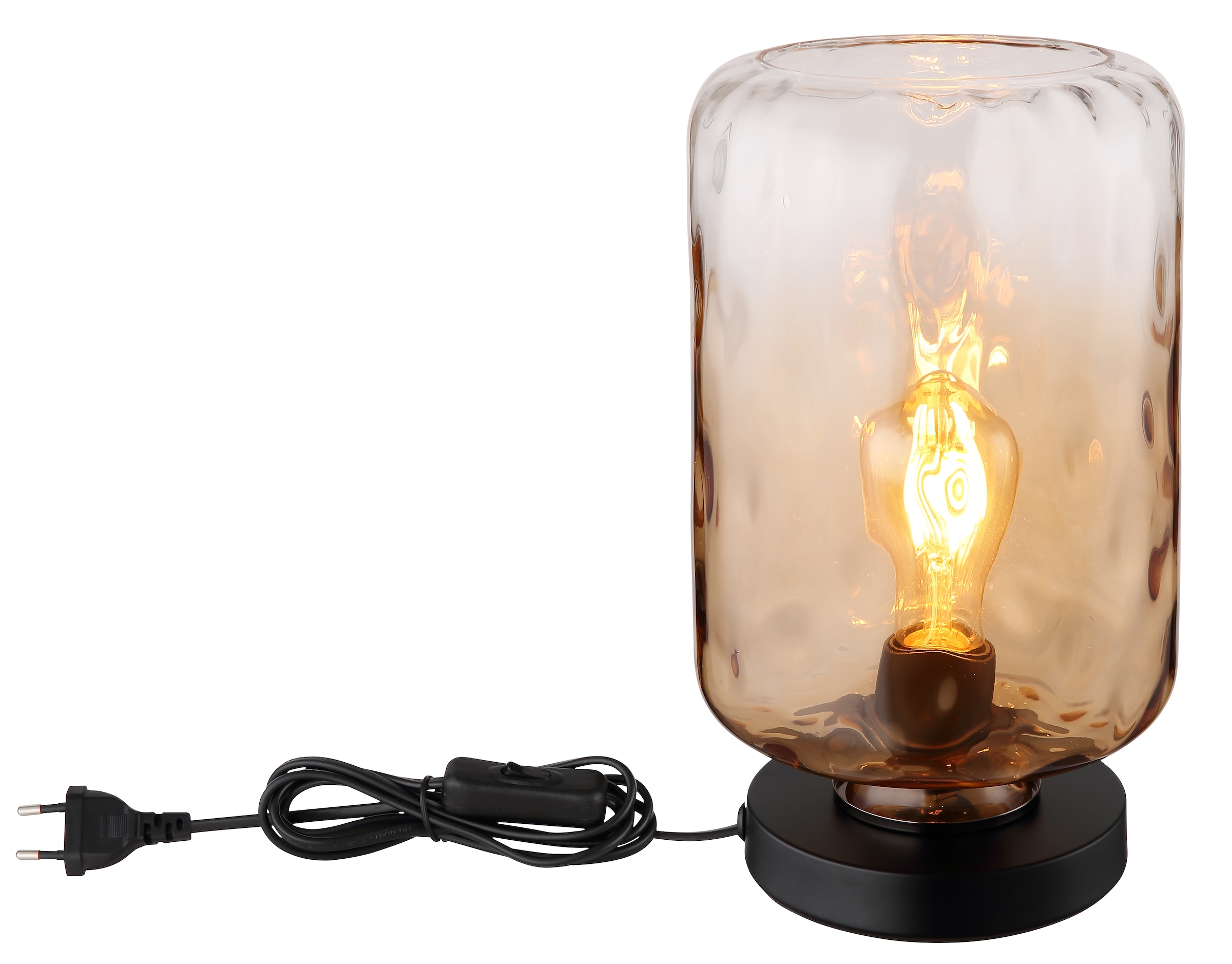 GLOBO LIGHTING Tischleuchte »DARINA«, Leuchtmittel E27 | ohne Leuchtmittel, Tischlampe/schwarz/Glas amber/Wohnzimmer/Schlafzimmer