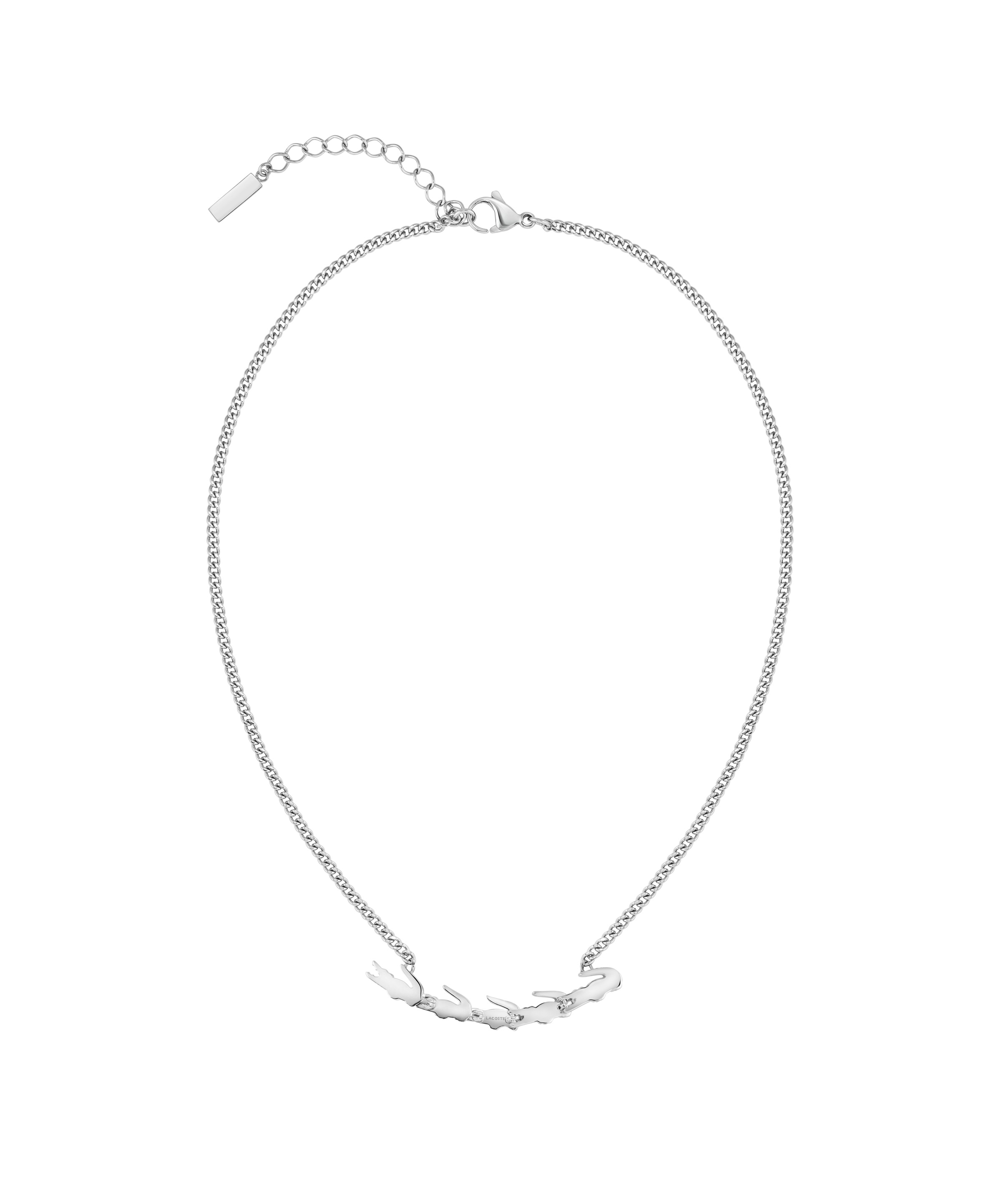 Edelstahlkette LACOSTE "CROCODILE", edelstahlfarben, kristallweiß, Halsketten, Damen, mit Stein, Edelstahl, L: 45,5 B: 2mm, Edelstahlkette, wahlweise mit oder ohne Stein, B:2mm