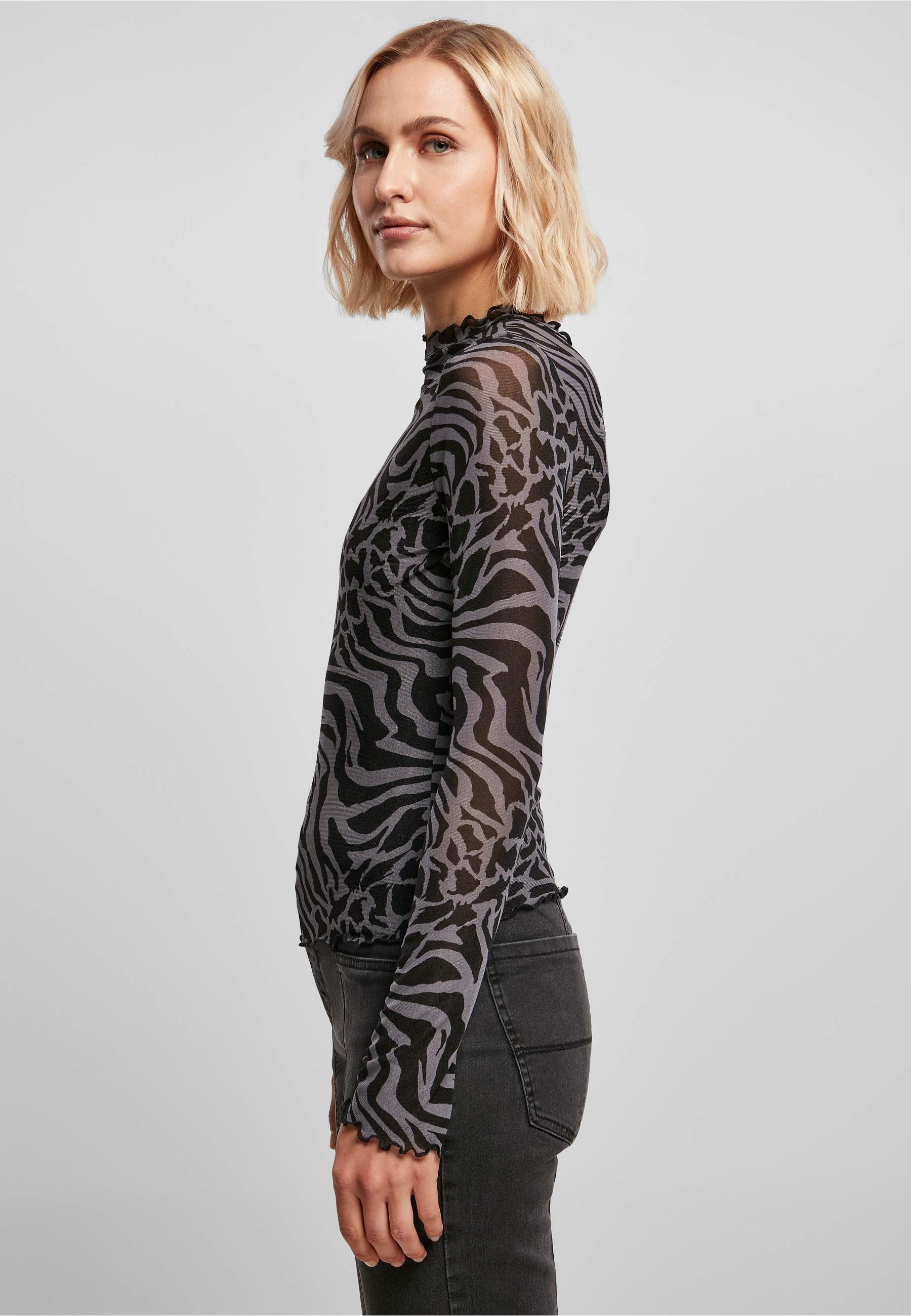 URBAN CLASSICS Langarmshirt »Urban Classics Damen Ladies AOP Mesh Turtleneck Longsleeve« 1 Stk.