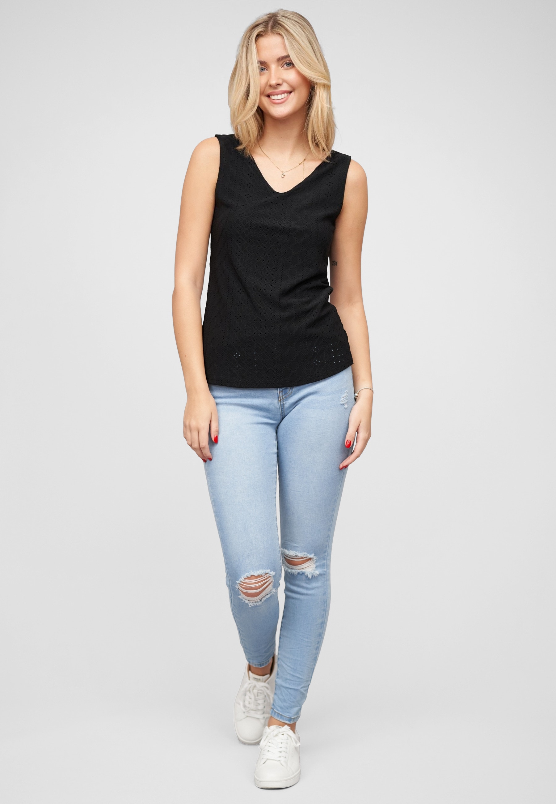 CLOUD 5IVE Klassische Bluse »CLOUD 5IVE Top mit Lochmuster und hinten offen in Wickeloptik«