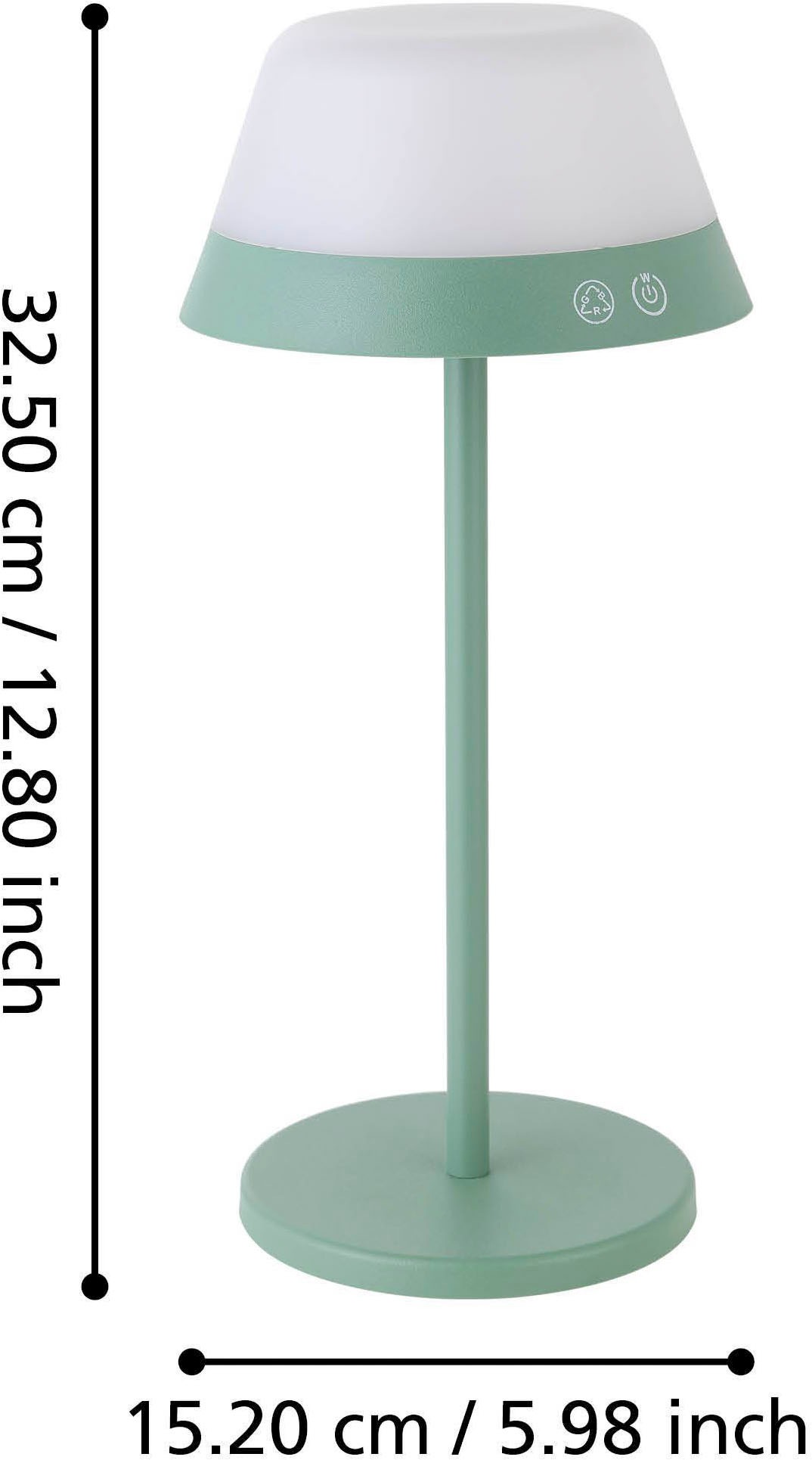 EGLO Tischleuchte »Meggiano Tischlampe, kabellos, aufhängbarer Lampenschirm, IP54, Lampe« LED-Modul 1 Stk. RGB | Warmweiß Tischleuchte - H32 x Ø15 cm - grün - 1X1,5W;1X0,8W inkl.