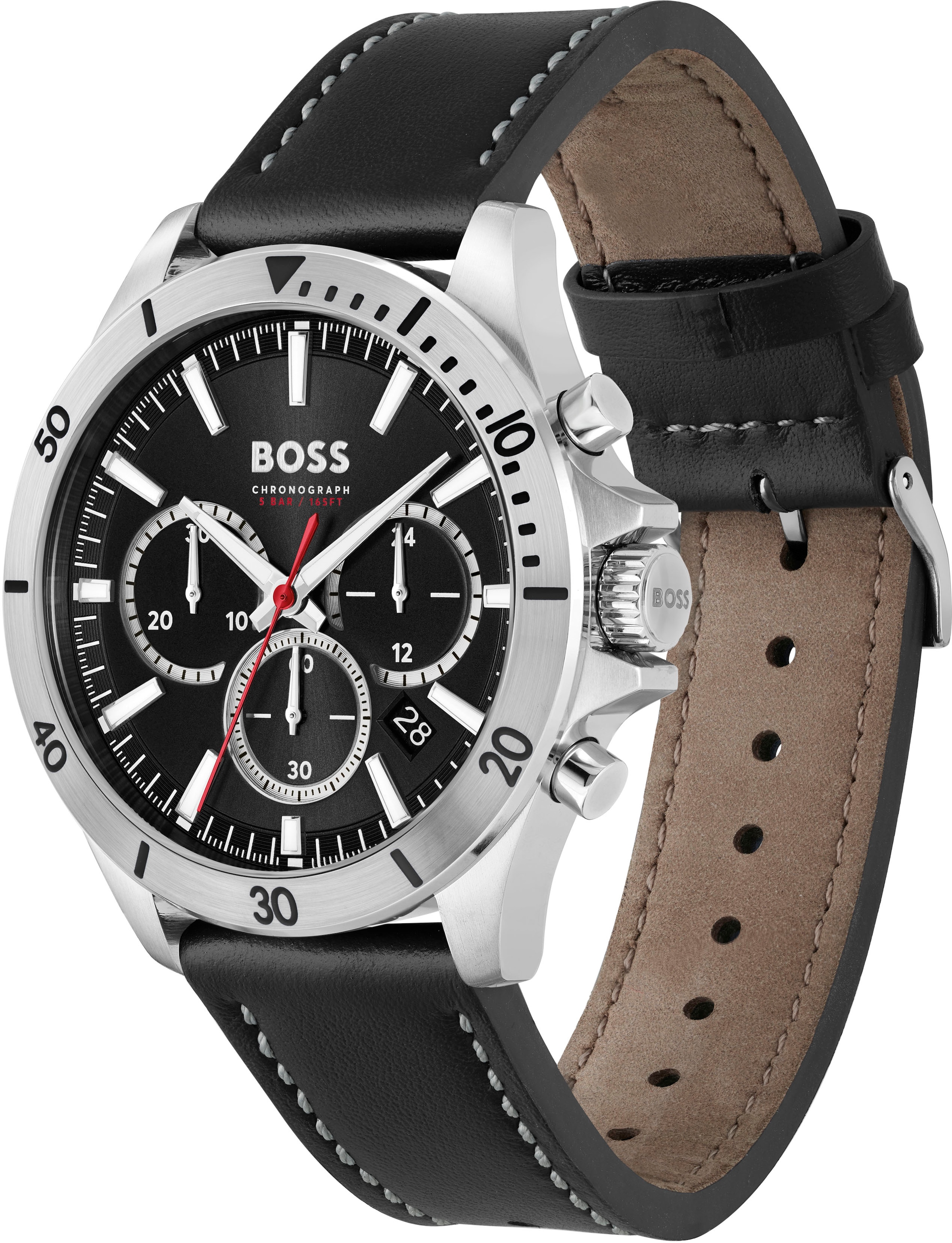 BOSS Chronograph »TROPER«, Quarzuhr, Herrenuhr, Armbanduhr, Stoppfunktion, Lederarmband