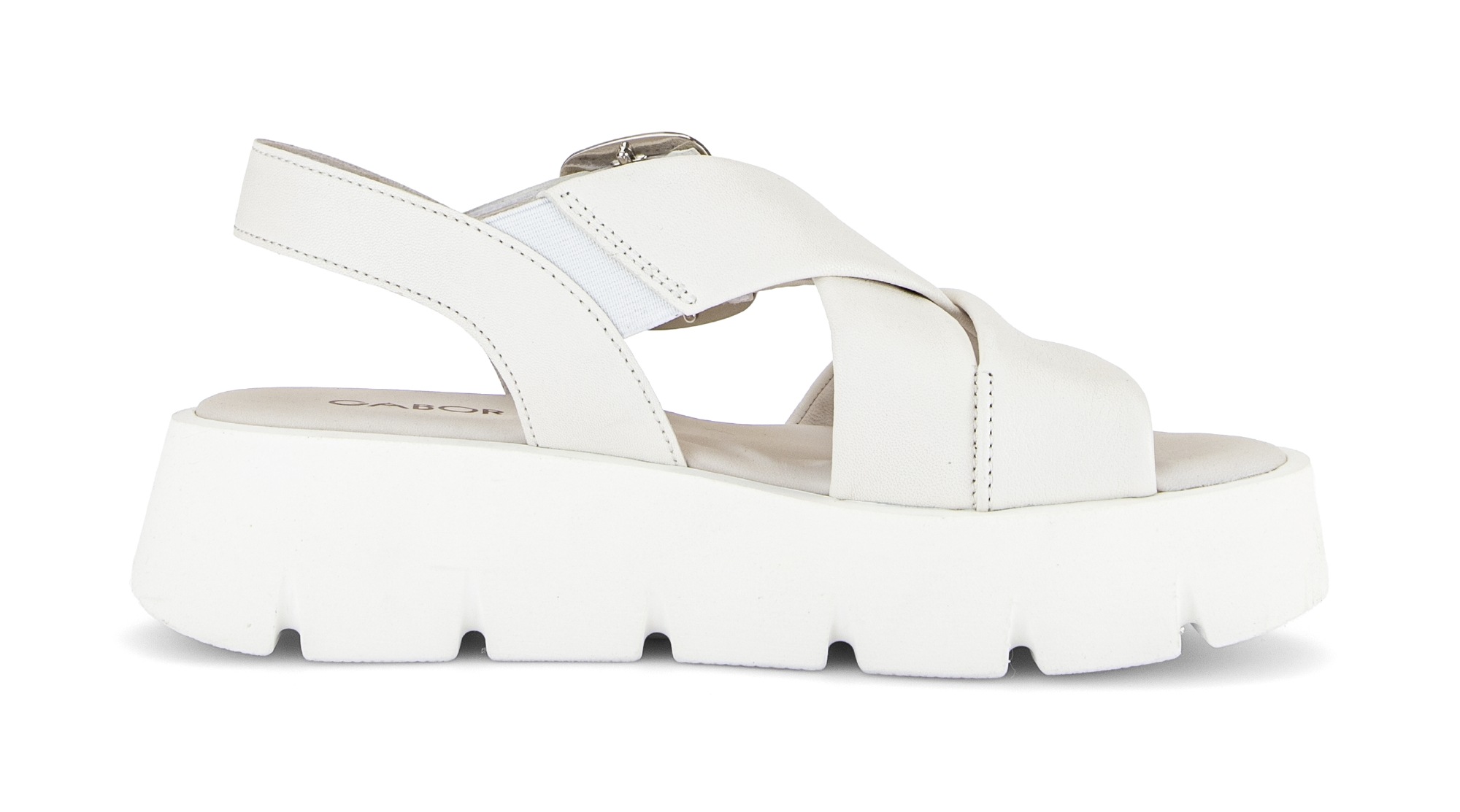 Keilsandalette GABOR, Damen, Gr. 38, weiß, Glattleder, Schuhe, Plateau, Sommerschuh, Riemchensandale mit Kreuzbandage 5