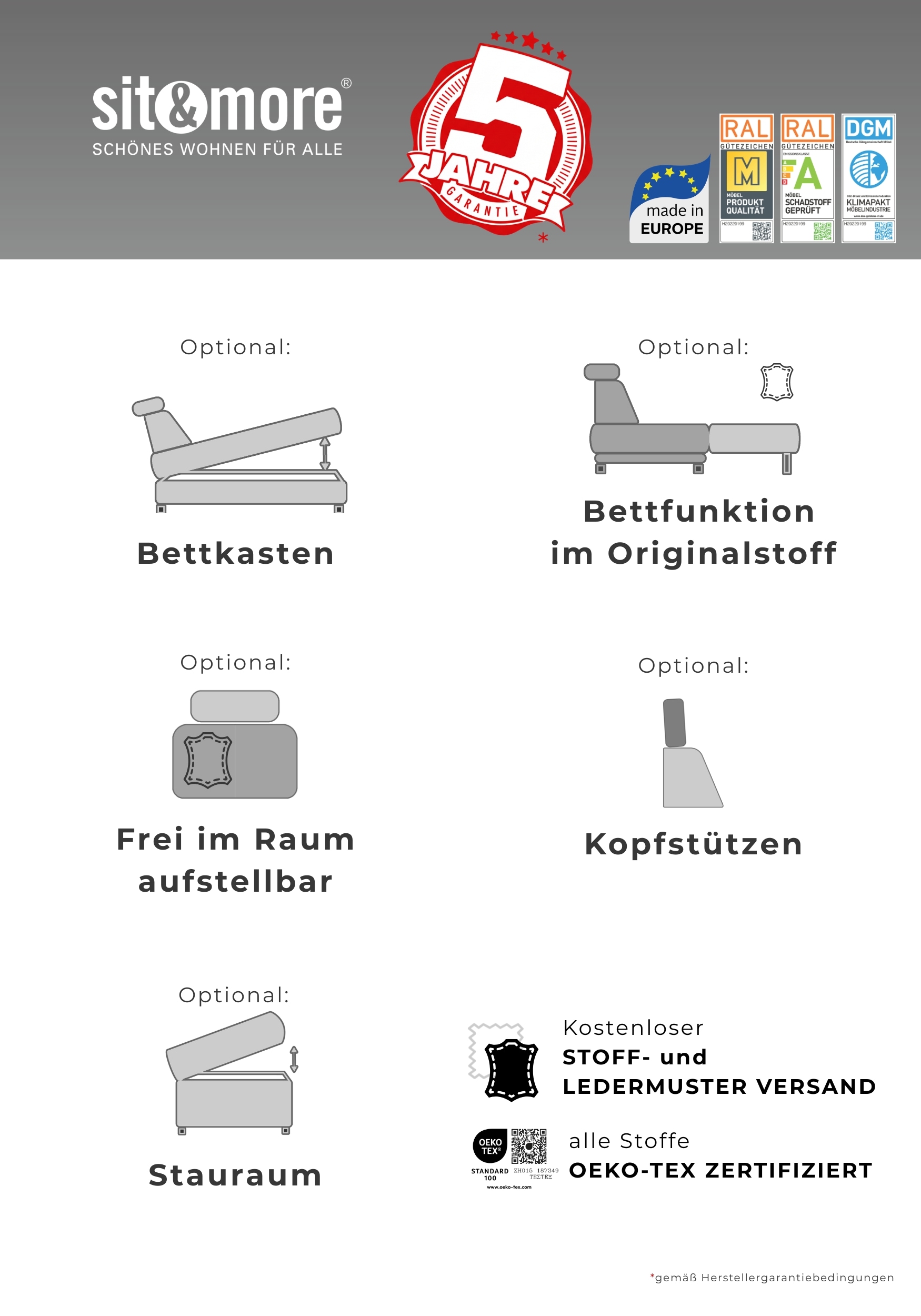 OTTO home Wohnlandschaft »Costello U-Form, B: 363 cm mit Sitztiefen-, Armteilverstellung &« 3 Nierenkissen, optional Schlaffunktion & Bettkasten