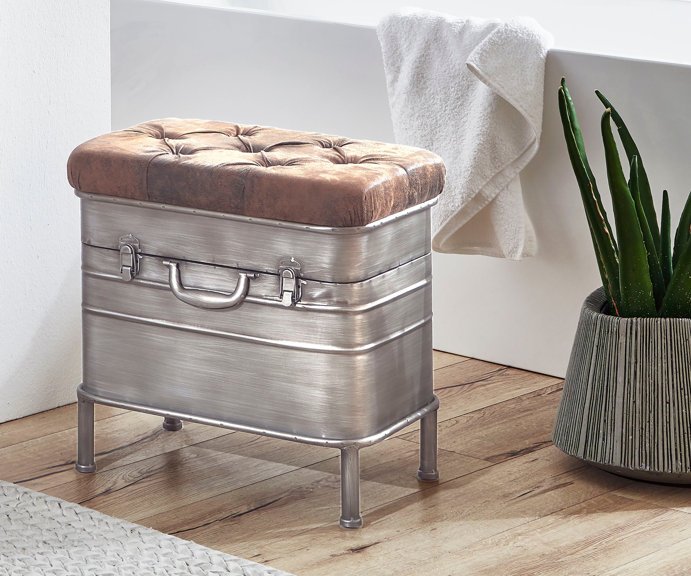 HAKU Bank "Flurbank, Garderobenbank, Sitzbank" rechteckig - aus Metall Grau - B/T/H 51/34/48 cm
