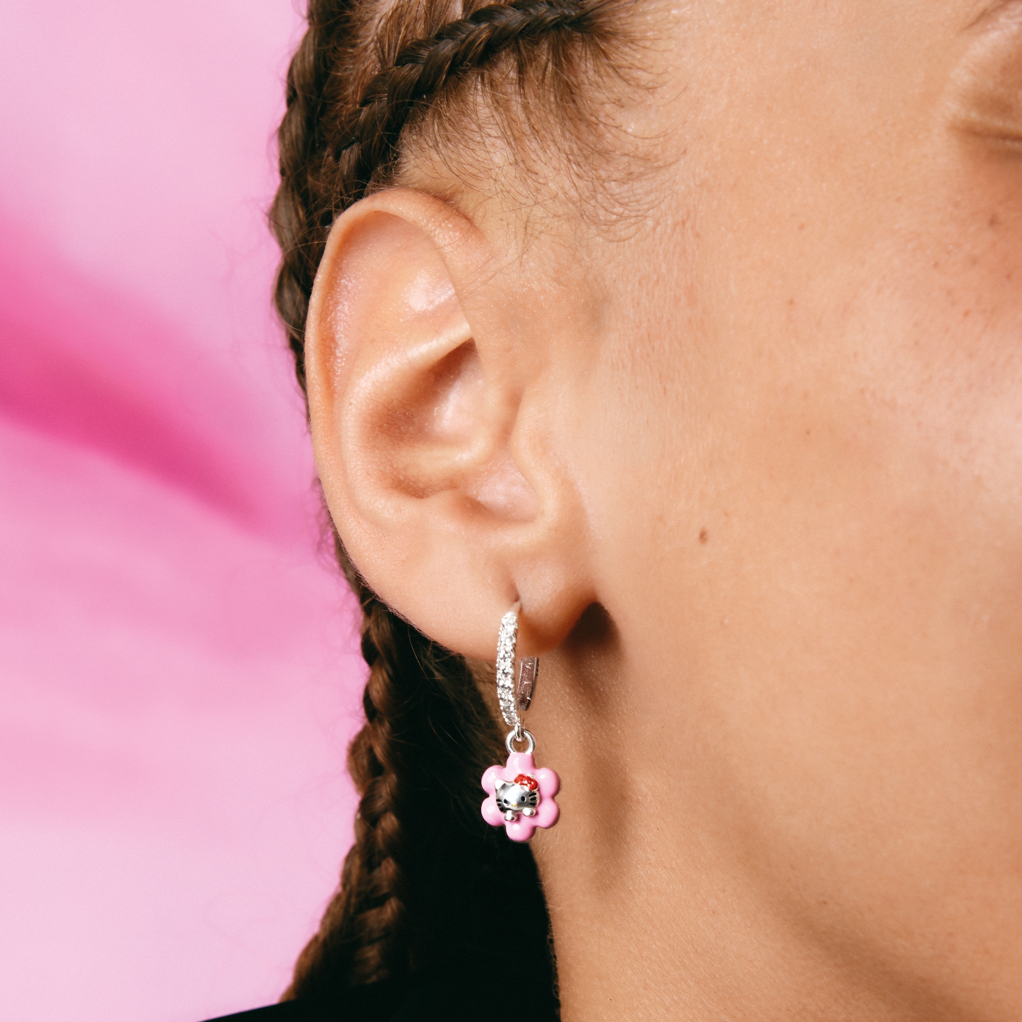 THOMAS SABO Single-Creole »THOMAS SABO ♡ Hello Kitty Single Creole Blume« mit Zirkonia (synth.) - Emaille