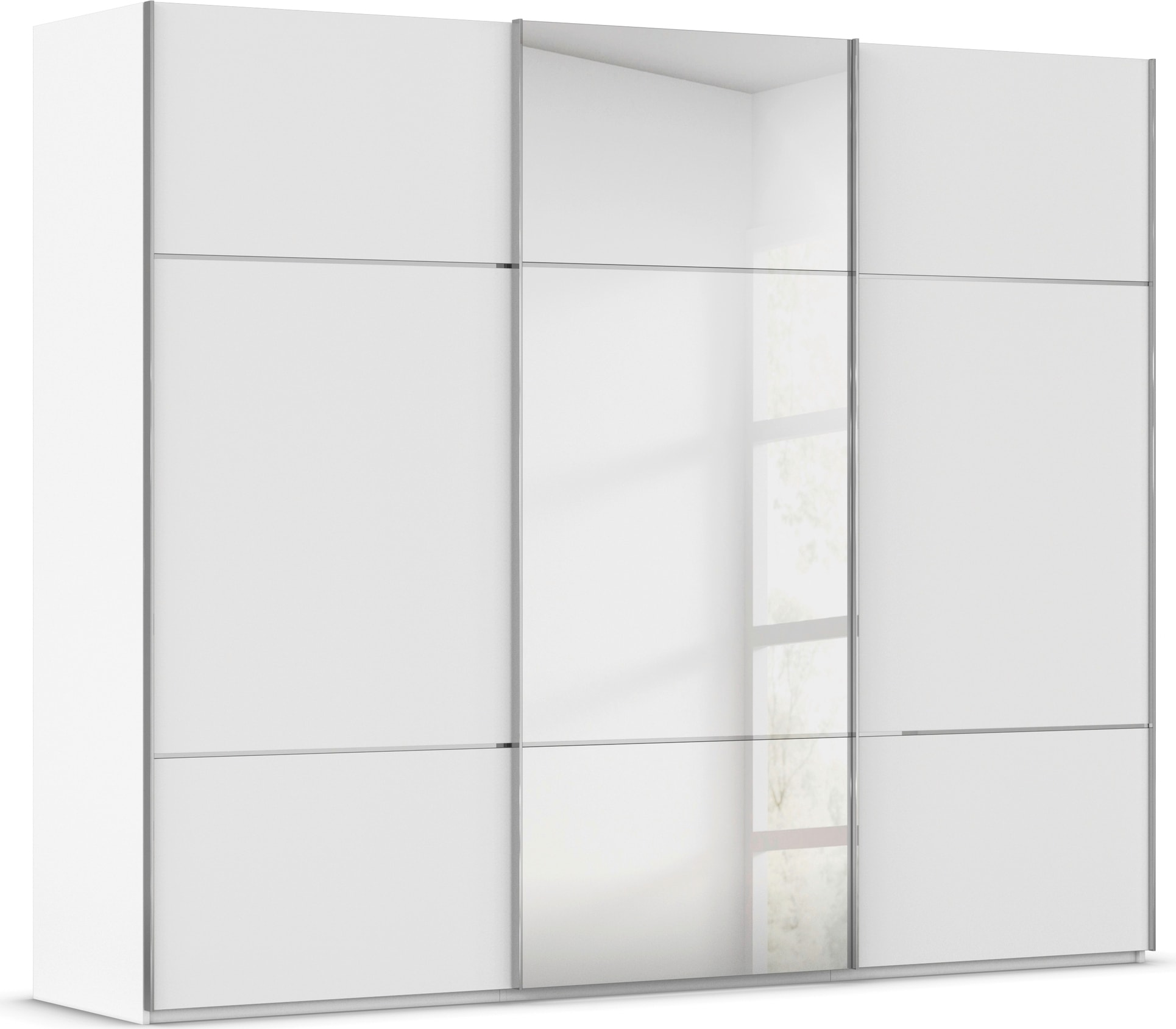 rauch Schwebetürenschrank "Kleiderschrank Schrank Garderobe Schlafzimmerschrank SCALE-TRIO" edle dreigeteilte Front mit 2 Zierleisten Spiegel/Glas MADE IN GERMANY