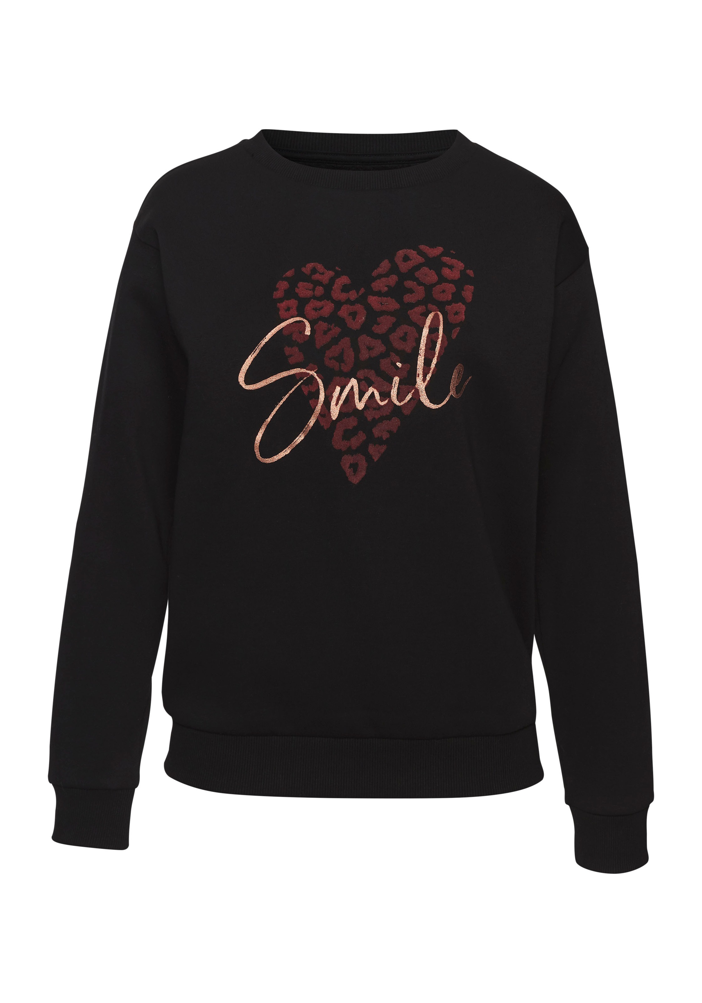 LASCANA Sweatshirt, mit Herz-Leo-Druck, Loungewear günstig online kaufen