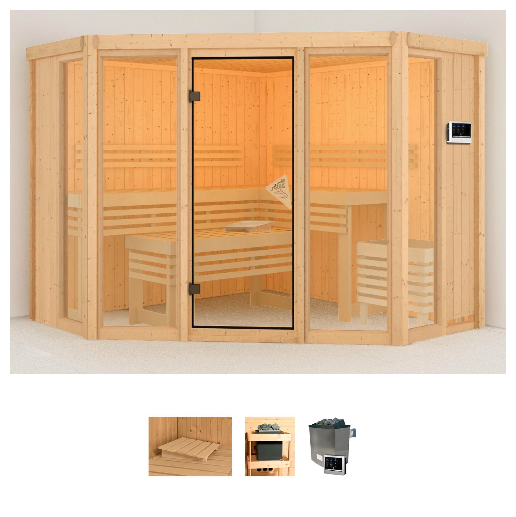 Karibu Sauna "Astrid 2", 9-kW-Ofen mit externer Steuerung