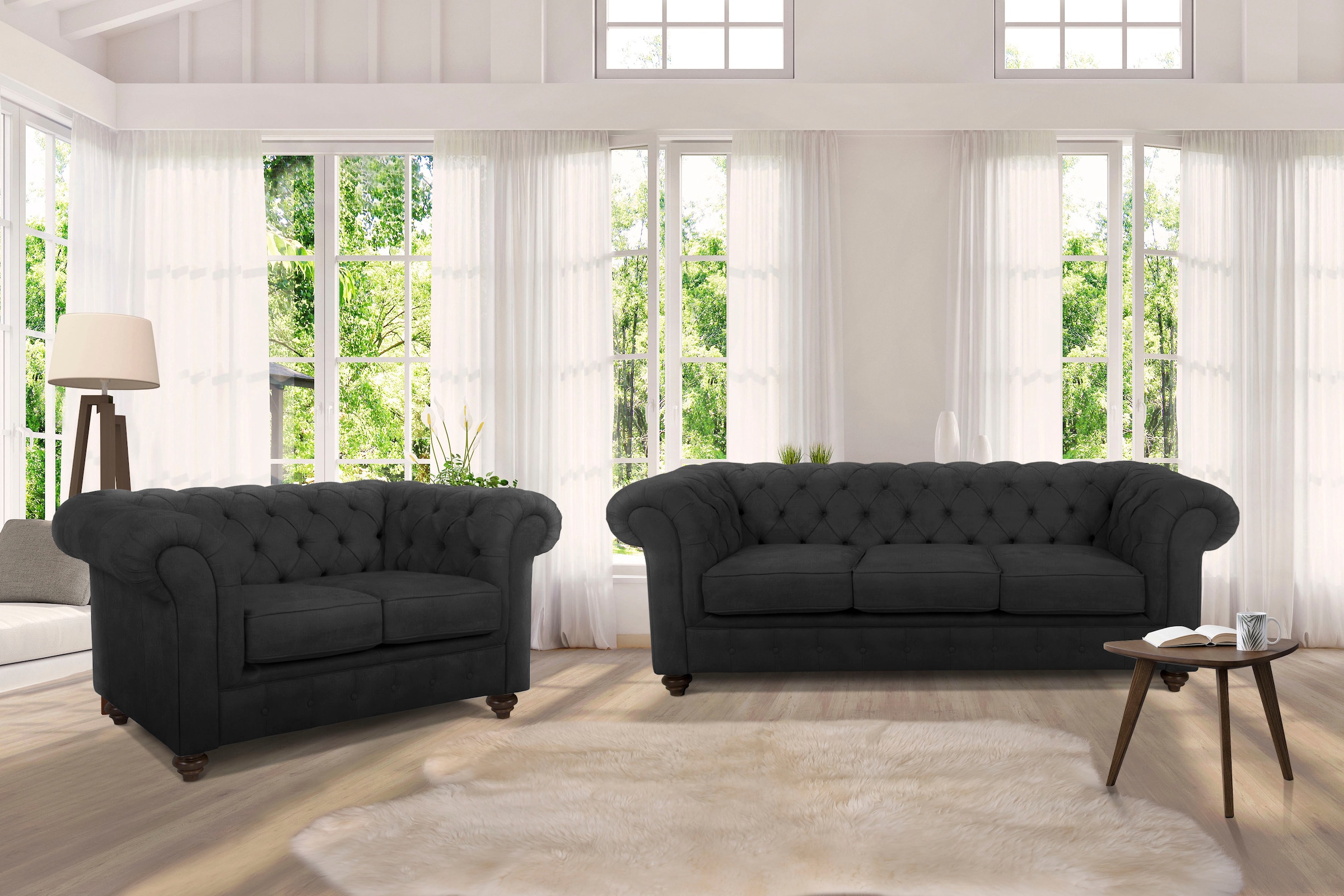 Home affaire Chesterfield-Sofa »Duc 3-Sitzer«, hochwertige Knopfheftung im Rücken, Samtoptik mit...