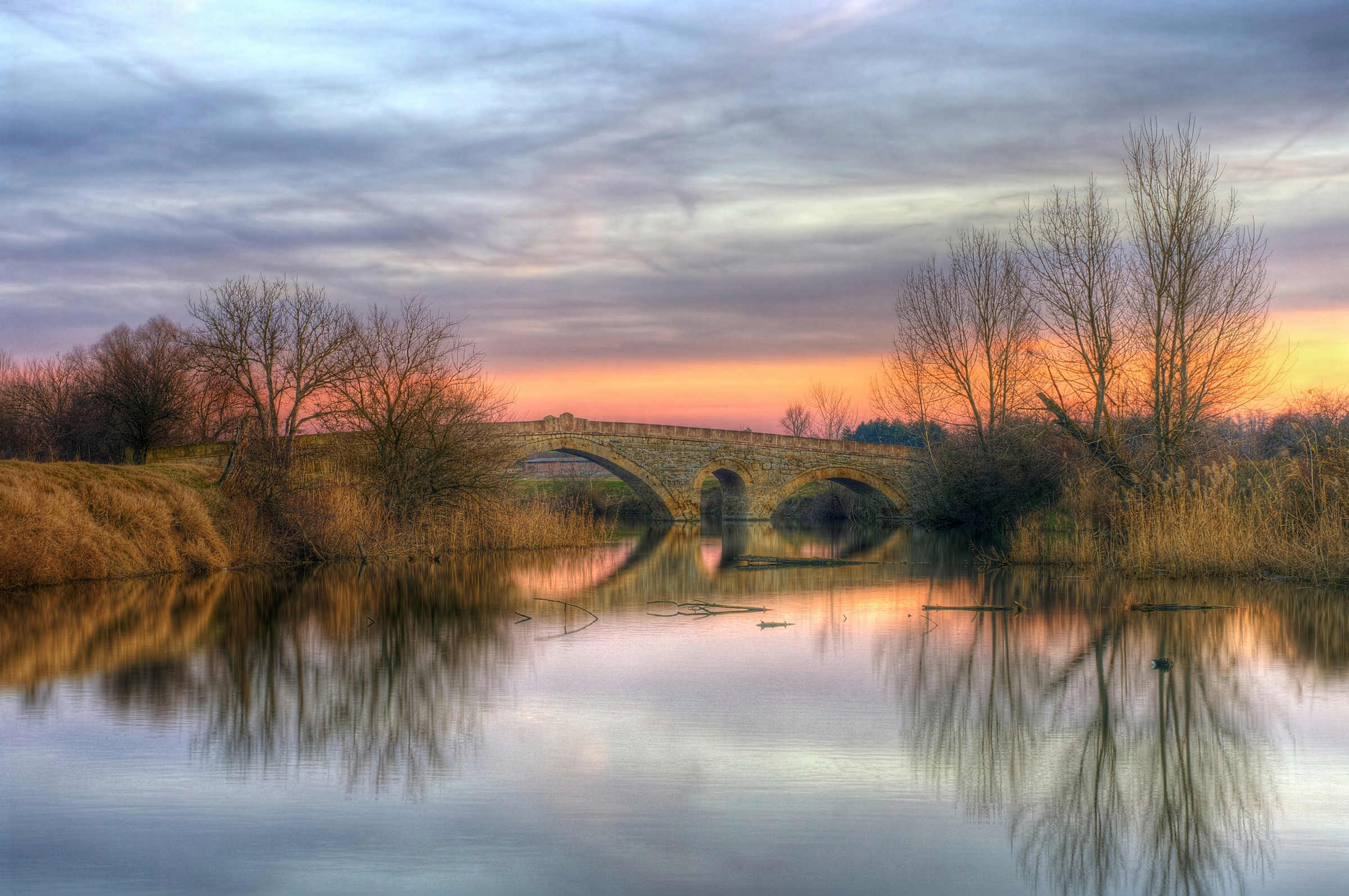 Papermoon "STEIN-BRÜCKE-FLUSS SEE STRAND SONNE WALD BÄUME NATUR"