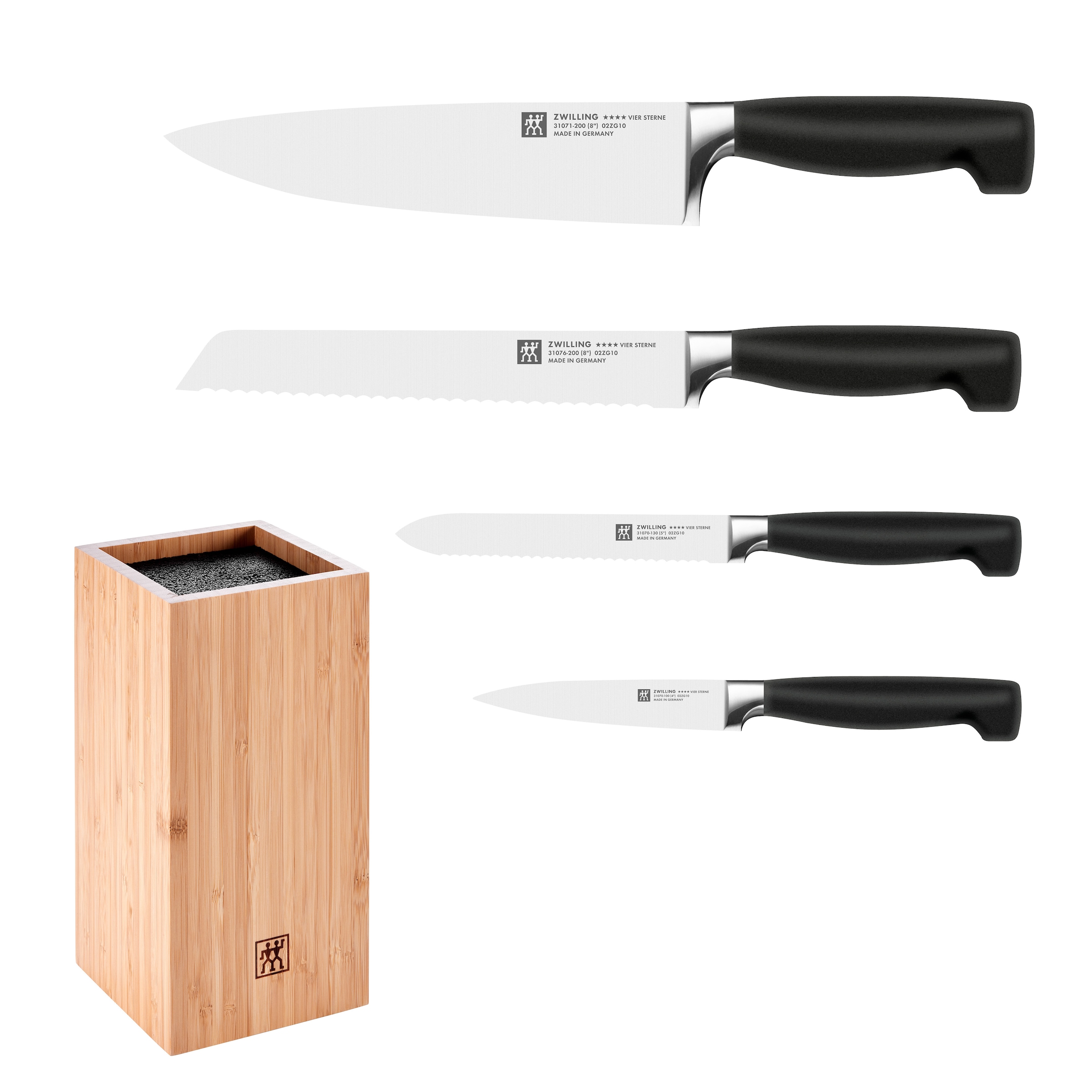 Zwilling "**** VIER STERNE, inkl. 4 Messer" 5 Stk. mit flexiblen Kunststoff-Borsten, Bambus