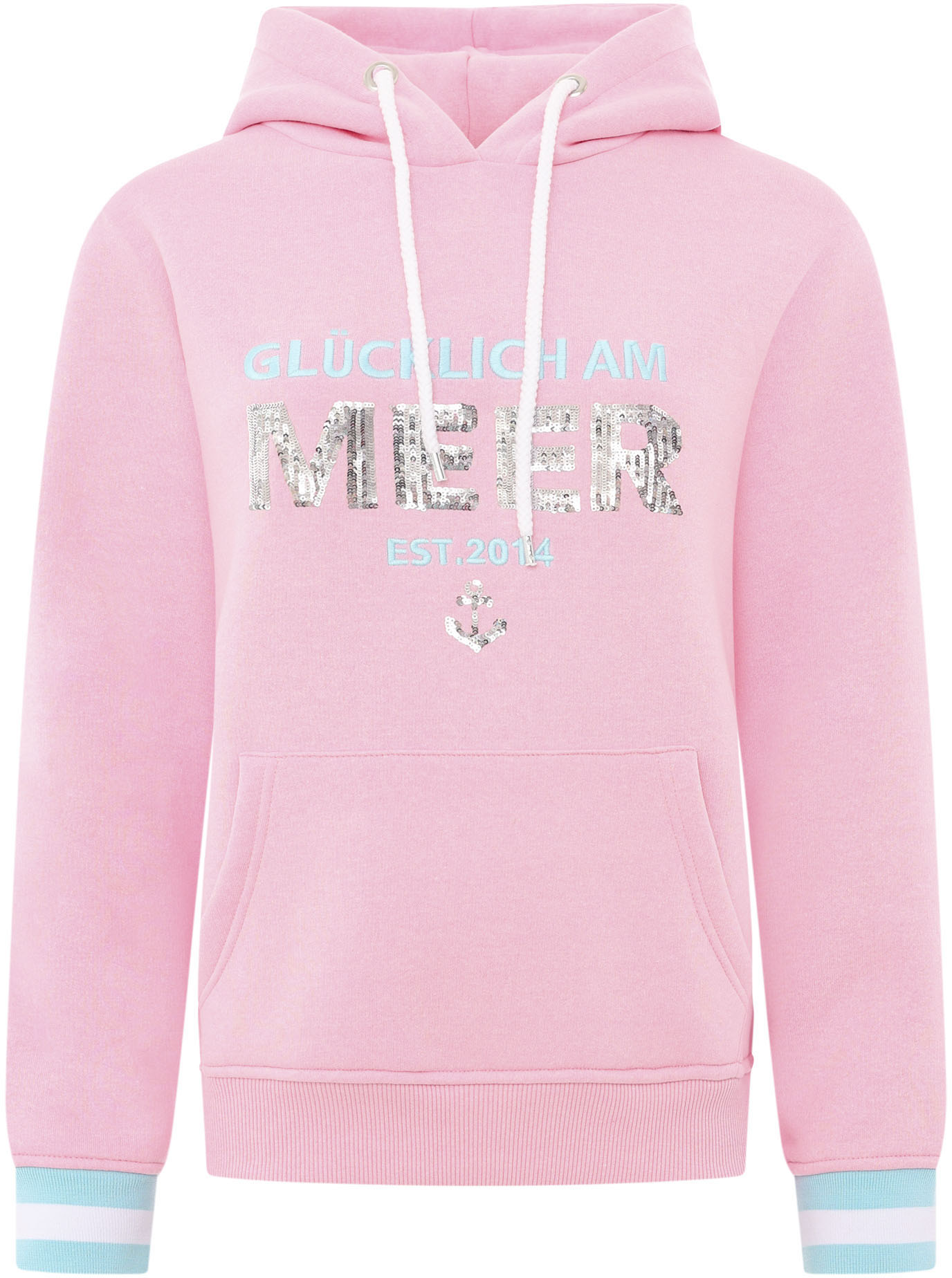 Thumbnail - Zwillingsherz Hoodie ""Glücklich am Meer"", mit Pailletten, Kapuze und kontrastfarbigen Bündchen