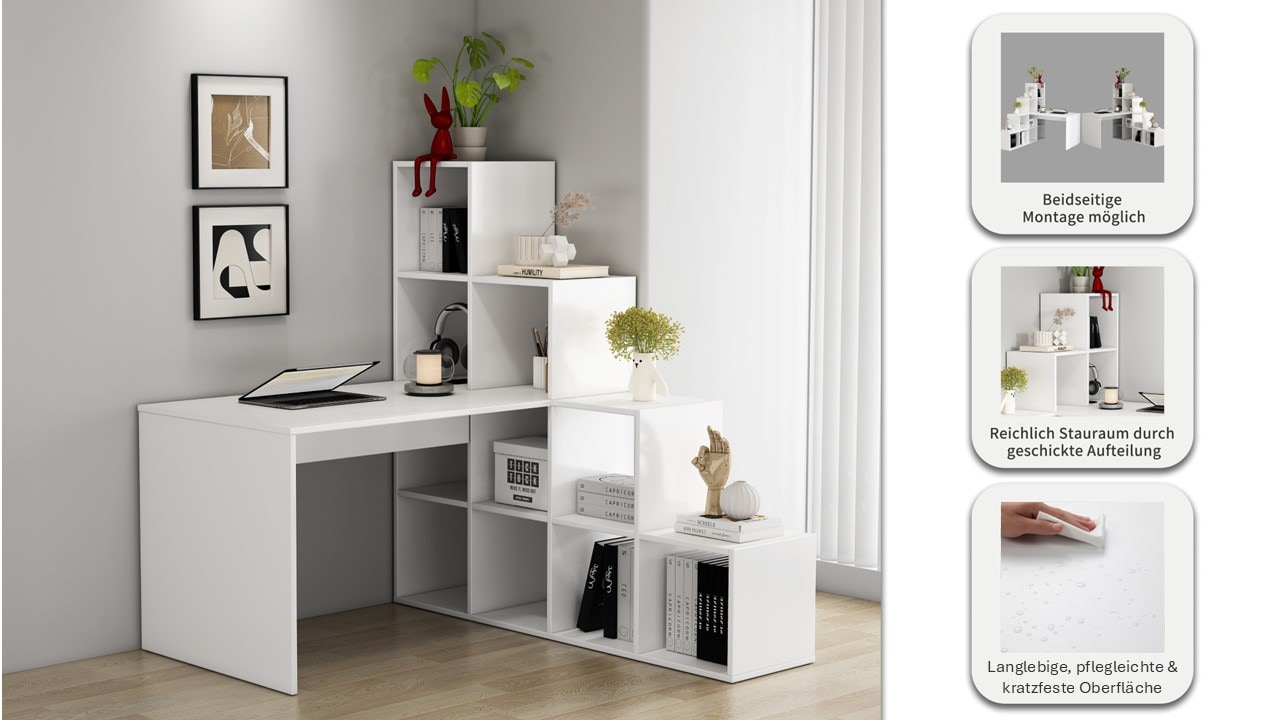 OTTO home Regal-Schreibtisch »Ciela« Set,  flexible Aufstellmöglichkeiten, wechselseitig  montierbar, B. 137 cm