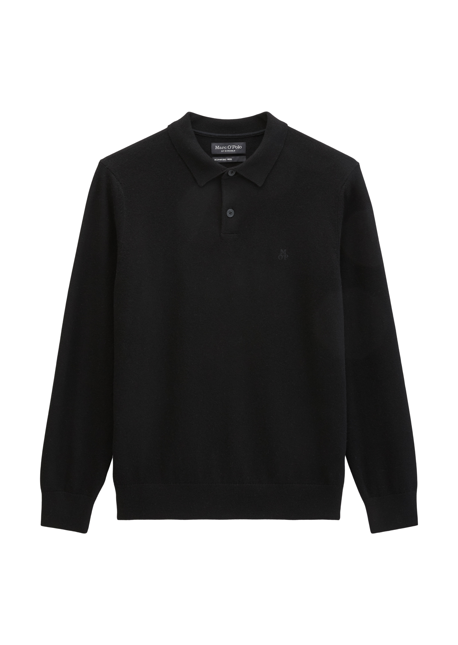 Marc O'Polo Langarm-Poloshirt regular aus softem Bio-Bauwoll-Schurwoll-Mix