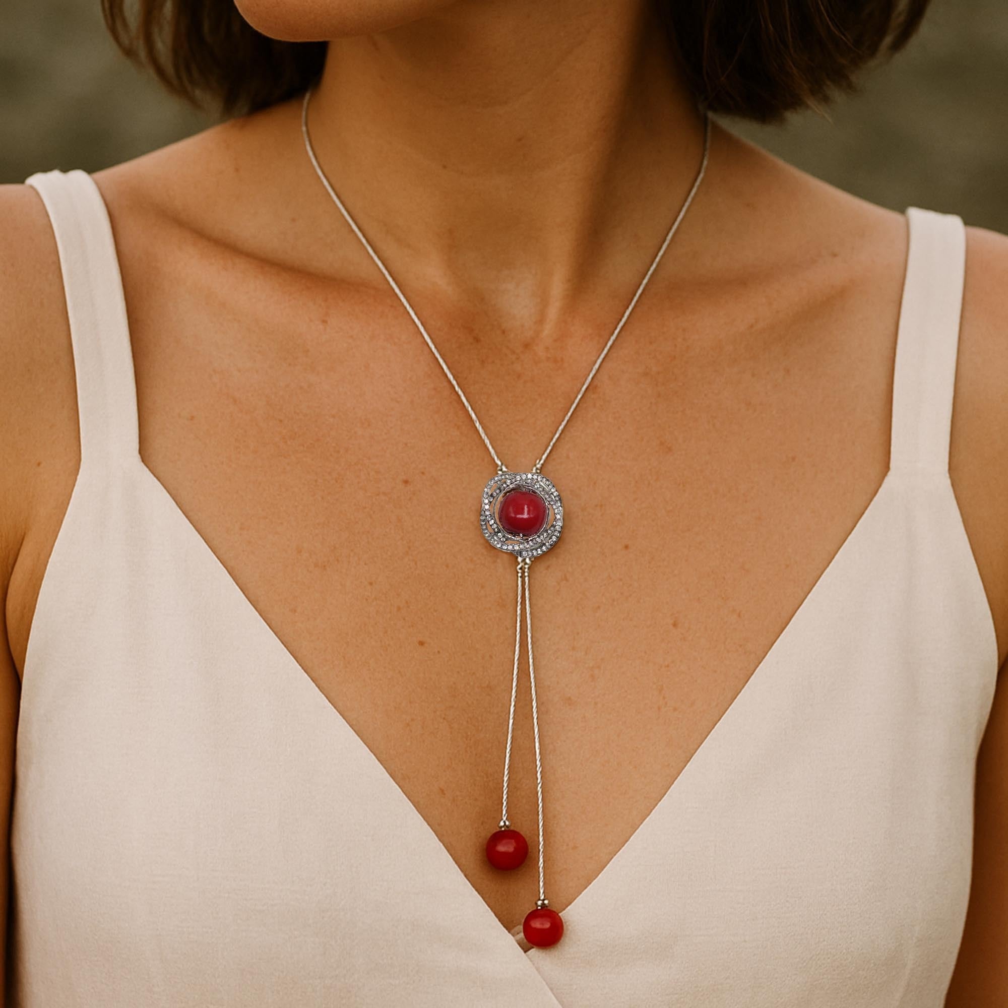 Steuer Collierkettchen »Metall glanz Glasstein weiß Kunststoff rot«