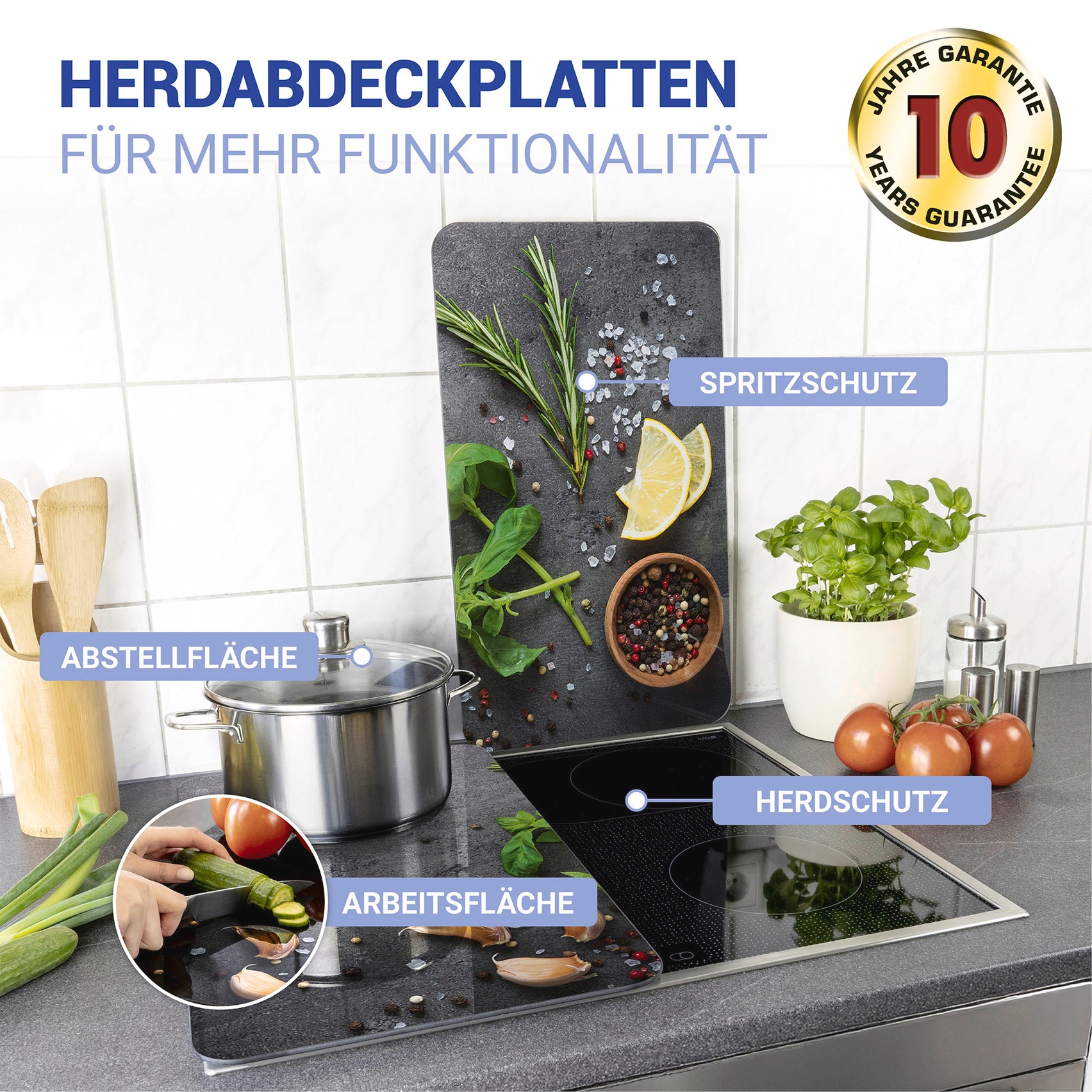 WENKO Herd-Abdeckplatte "Universal Modell Kräuter" Herdabdeckung für alle H günstig online kaufen