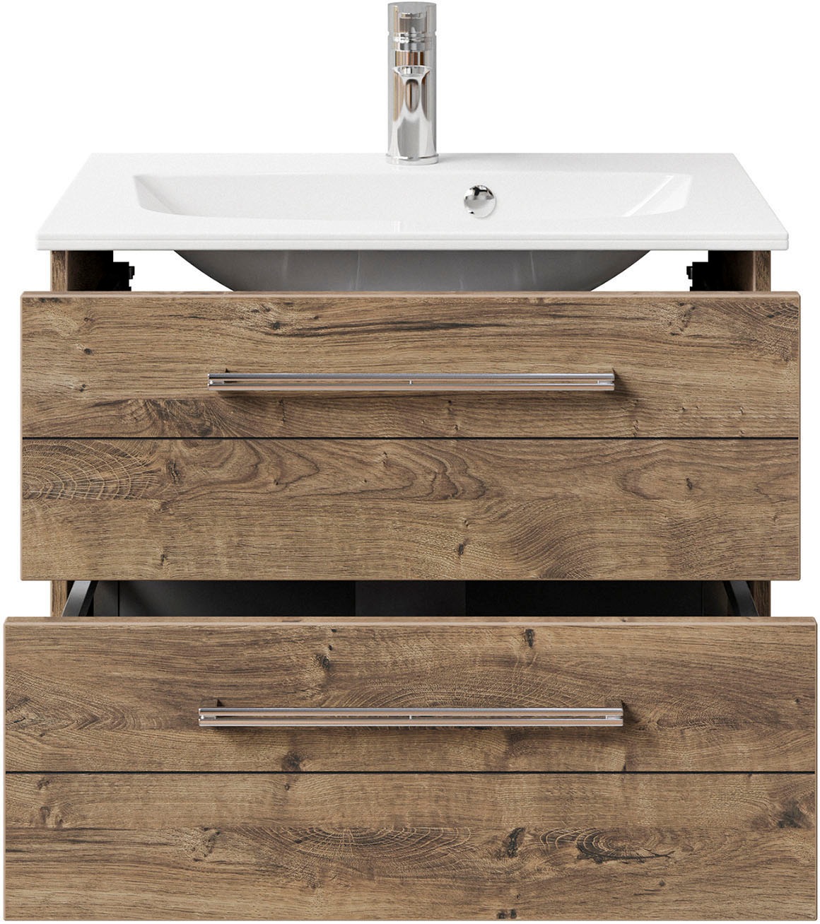 Saphir Waschtisch »Serie 6025 Mineralmarmor-Waschtisch mit Unterschrank, 67 cm breit«, Waschplatz mit 2 Schubladen, hängend, verschiedene Ausführungen