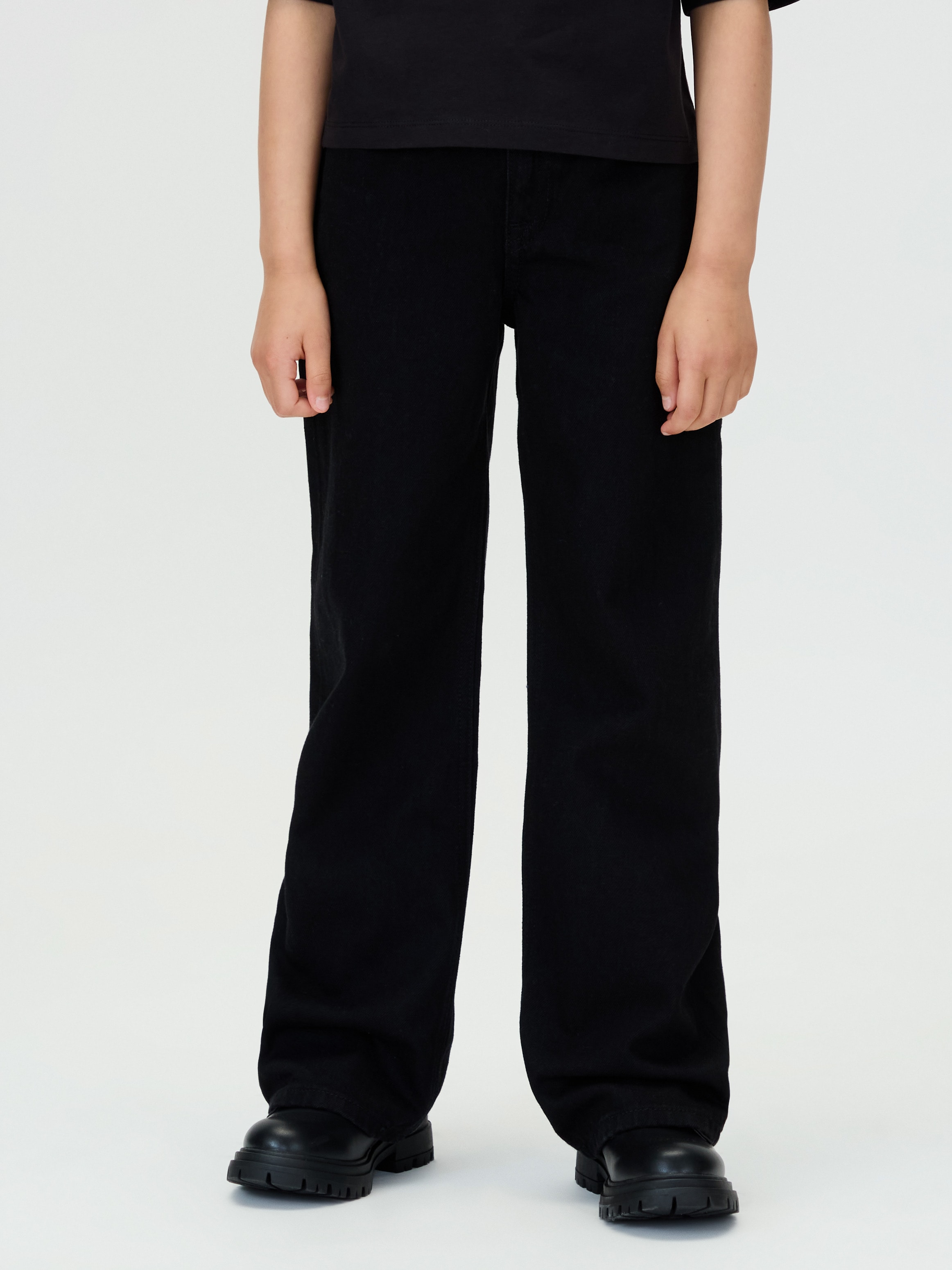 Mädchen Weite Jeans "HR WIDE LEG", schwarz, Gr. 10, CALVIN KLEIN JEANS, unifarben, Denim/Jeans, Obermaterial: 100% Baumwolle, Jeans, für Kinder bis