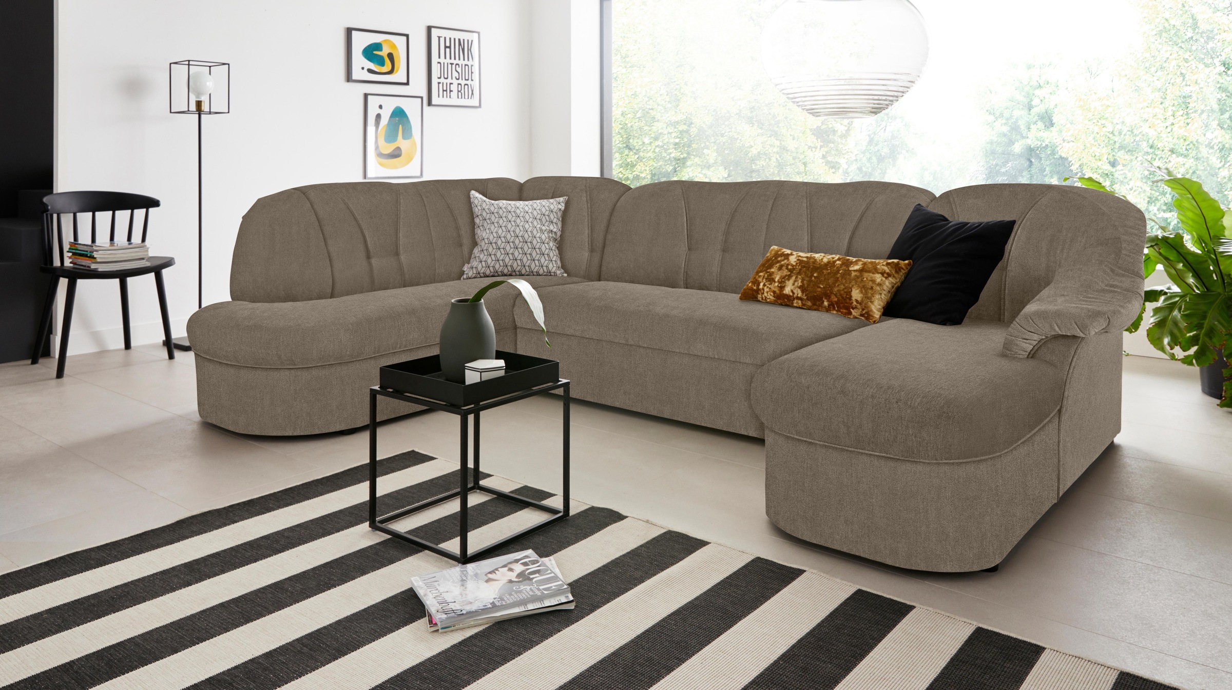 DOMO collection Wohnlandschaft »Pegnitz, zeitlos und modern, mit attraktiver Rückensteppung, U-Form«, wahlweise mit Bettfunktion