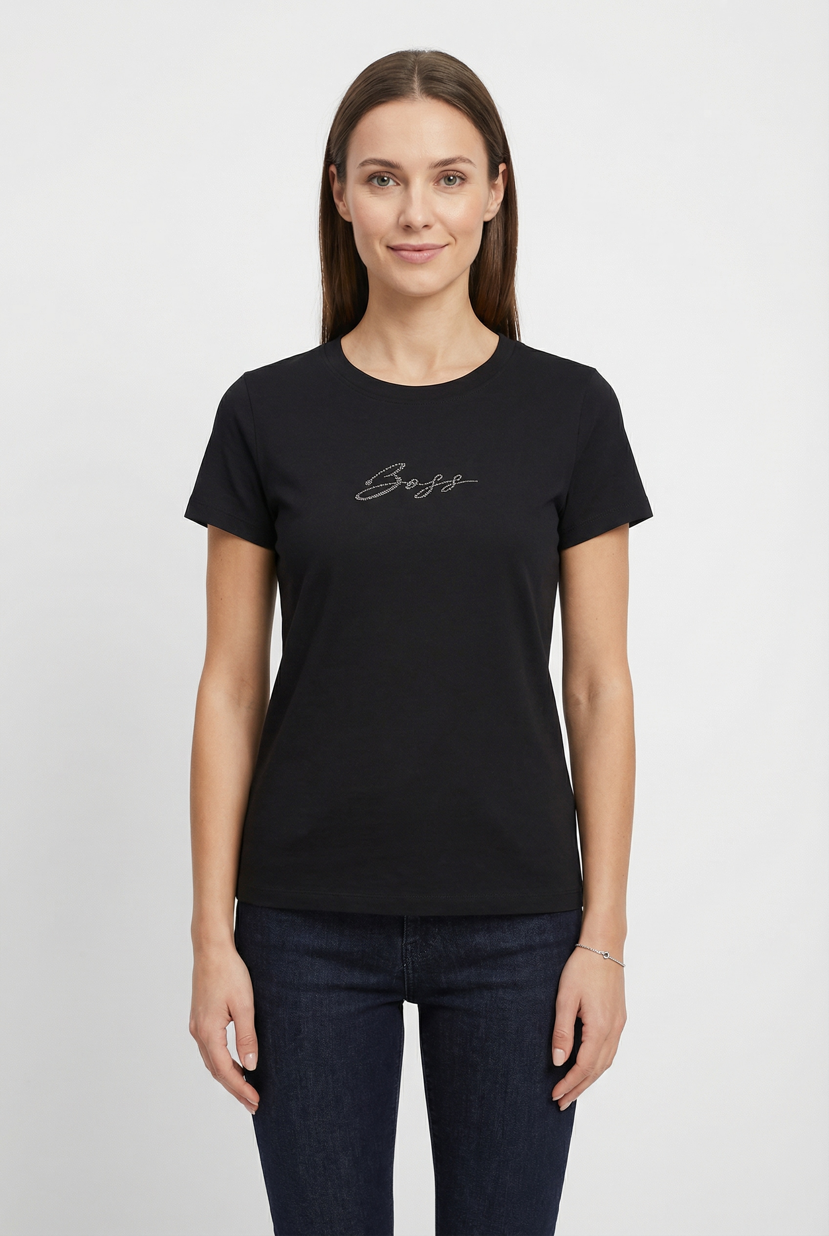 BOSS ORANGE T-Shirt "Esogo MA crystal Premium Damenmode" mit glitzer Logoschriftzug