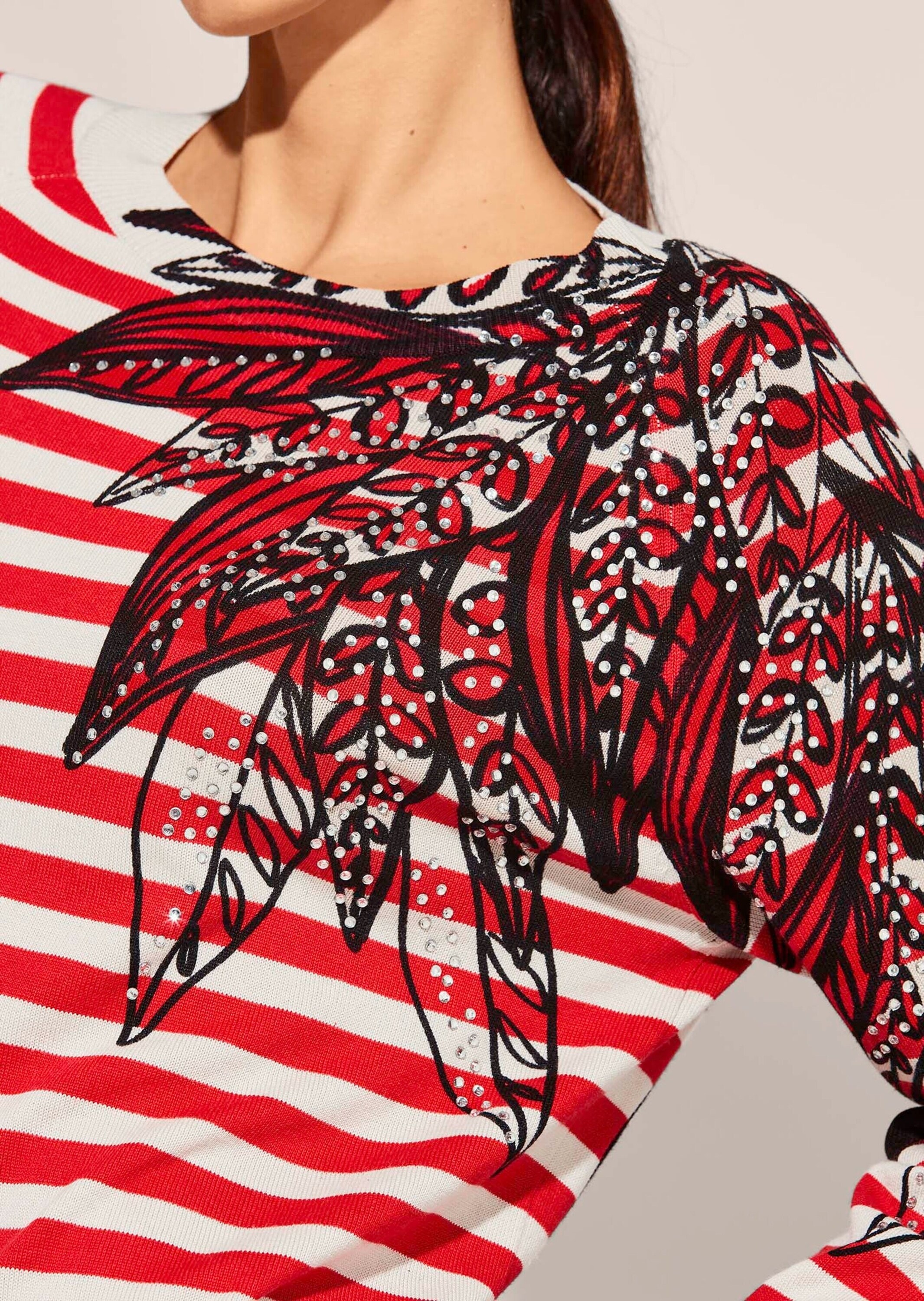 MADELEINE Longpullover »Pullover Gestreifter Pullover mit Strasssteinchen«
