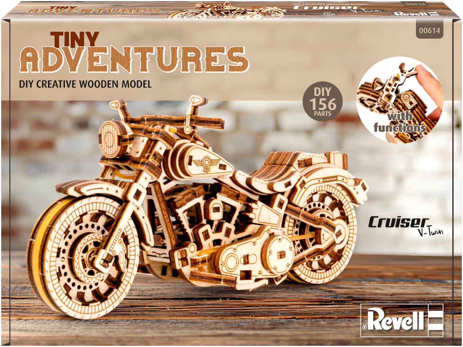 Revell® Modellbausatz »Revell Tiny Adventures, Cruiser V-Twin, Motorrad-Bausatz aus Holz«, 1:13, Made in Europe