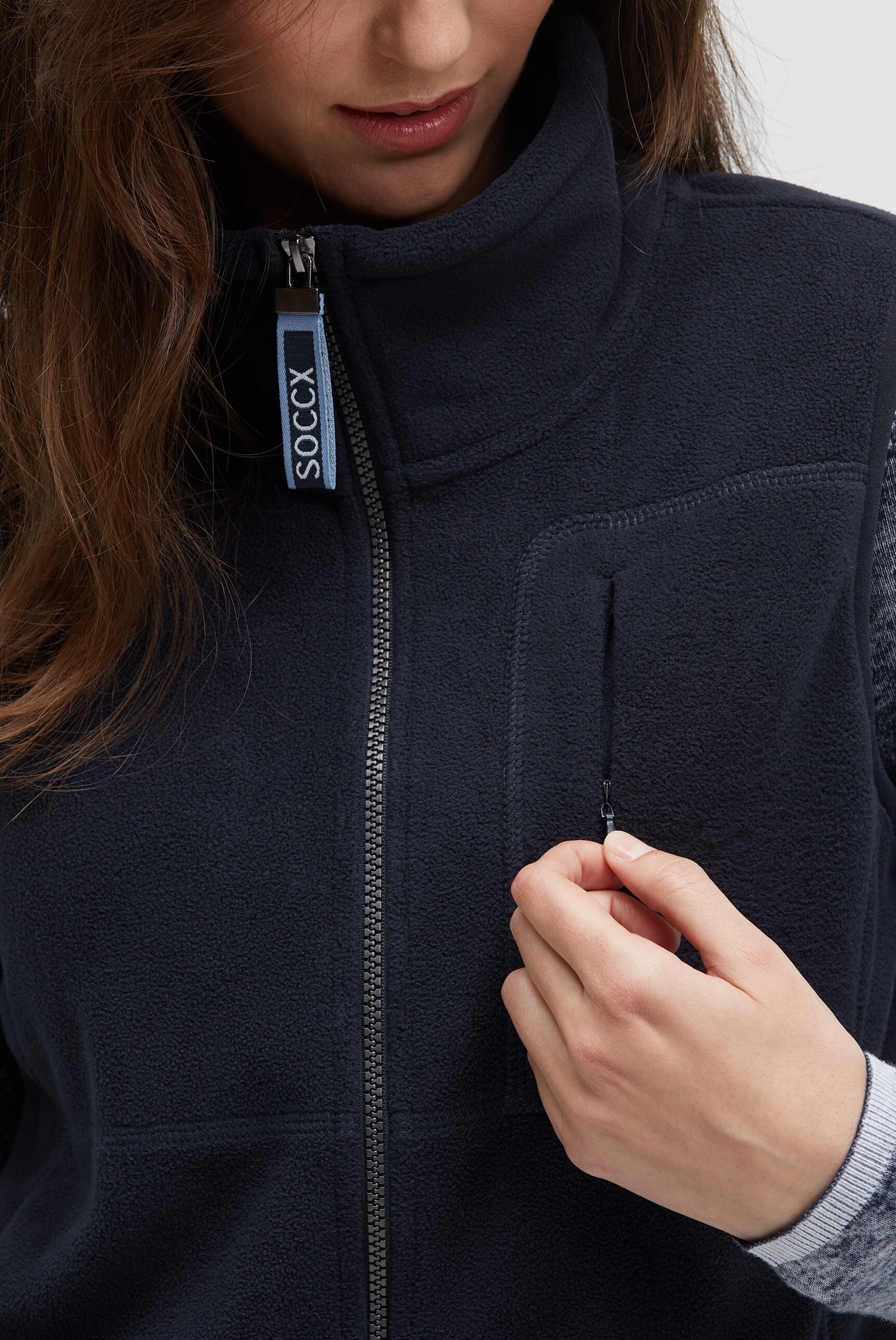 SOCCX Fleeceweste mit Brusttasche