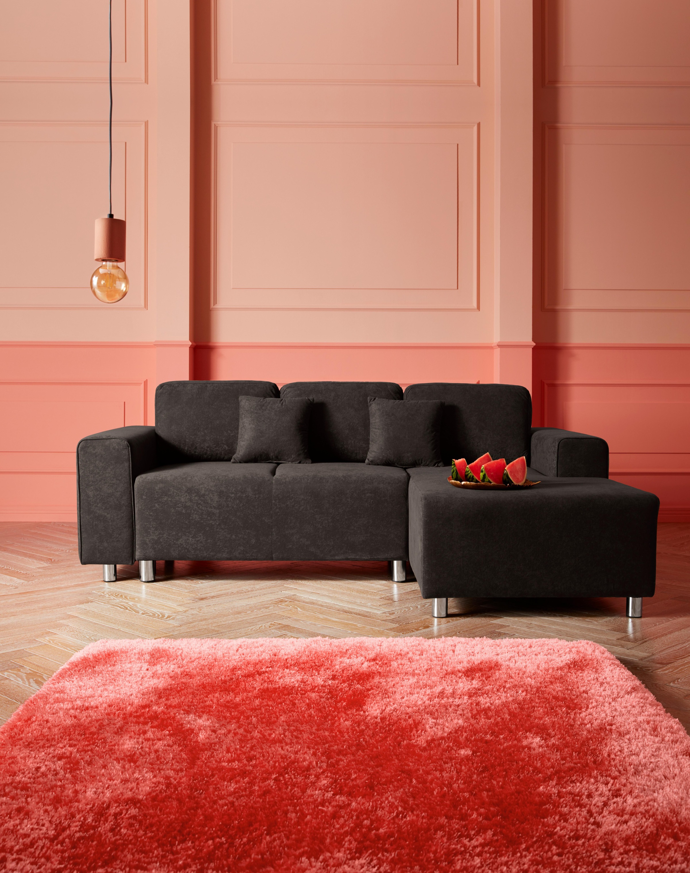 Home affaire Ecksofa »Györ«, L-Form, wahlweise mit Bettfunktion und Bettkasten incl. 2 Zierkissen