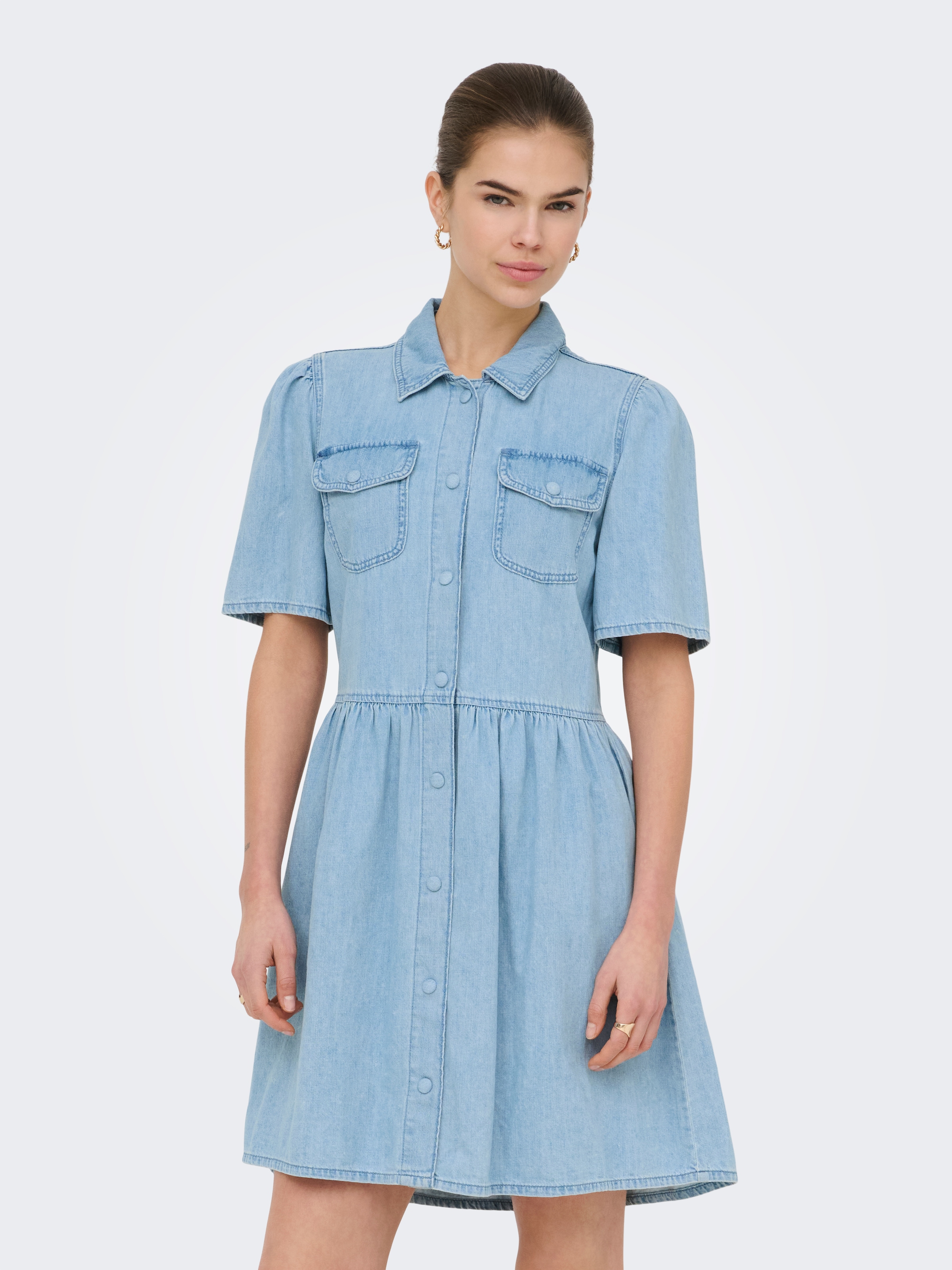 ONLY Jeanskleid "ONLEVELINE SS DNM DRESS AKM" Brusttaschen Baumwolle günstig online kaufen