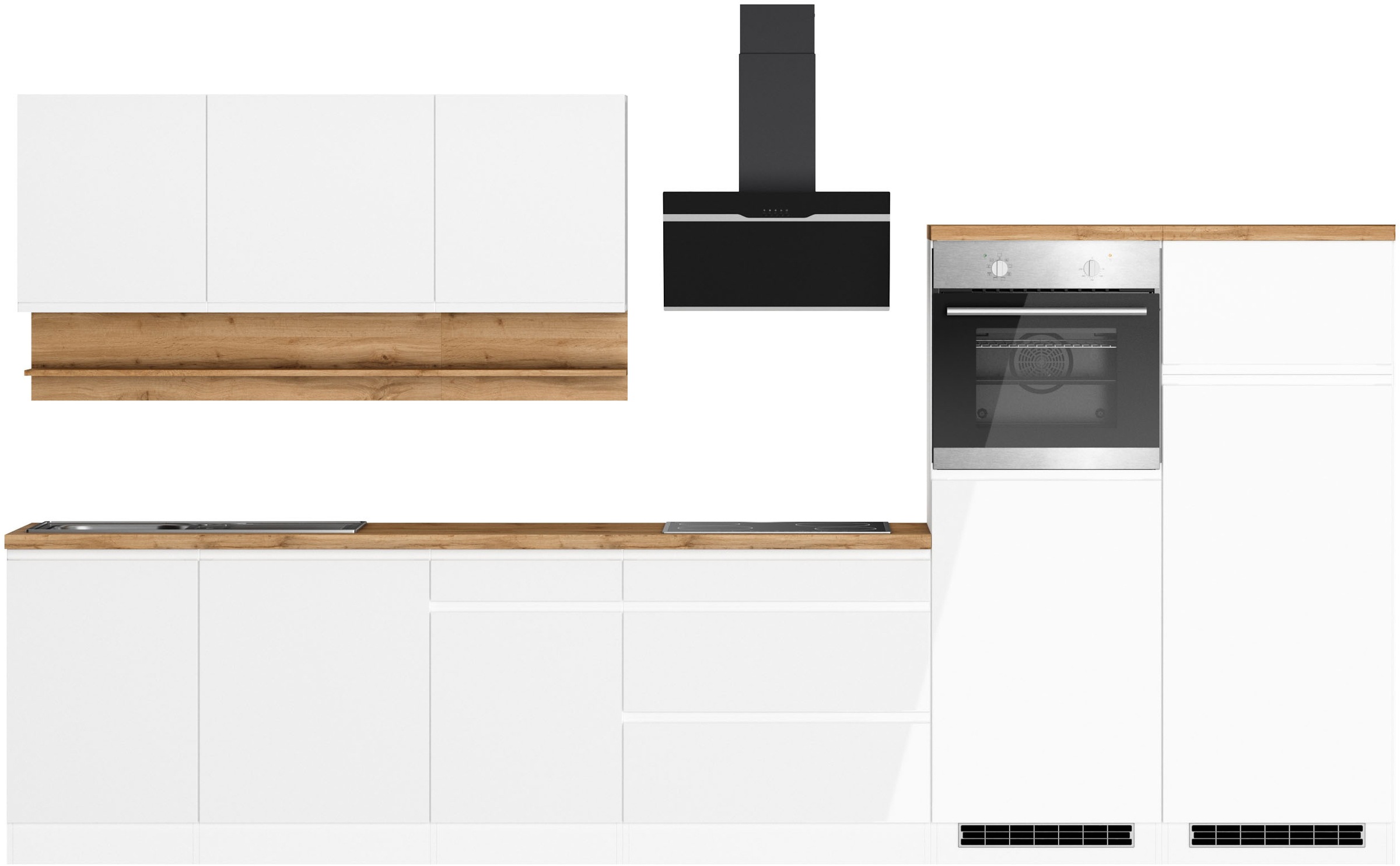 KOCHSTATION Küchenzeile "KS-Virginia,neu in verbesserter Ausführung" Arbeitsplatte 38 mm stark, Stauraum, Softclose, Breite 360 cm, Softclose, wahlweise mit E-Geräten und Induktion