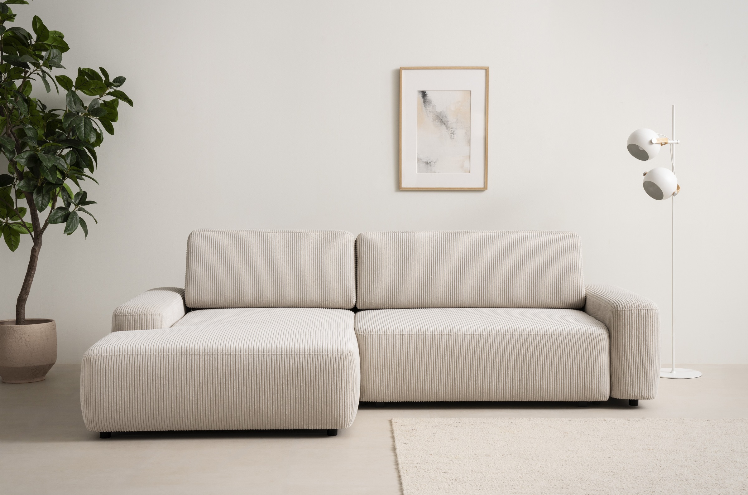INOSIGN Ecksofa »TORGE (264cm), Schlafsofa in Cord, Samtvelours o Struktur fein, L-Form«, Schlaffunktion, Bettkasten, Liegefläche: 125/210 cm