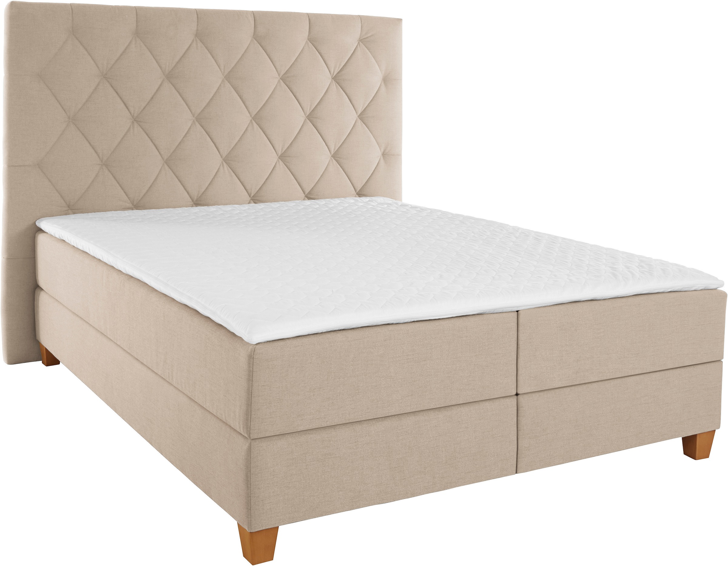 Boxspringbett HOME AFFAIRE "Harmones hoch", beige, B:183cm L:210cm, Struktur (100% Polyester), Komplettbetten, Boxspringbett, in 3 Breiten, Härtegrad auch im Mix mit je 1 Matratze in H2 und H3 3