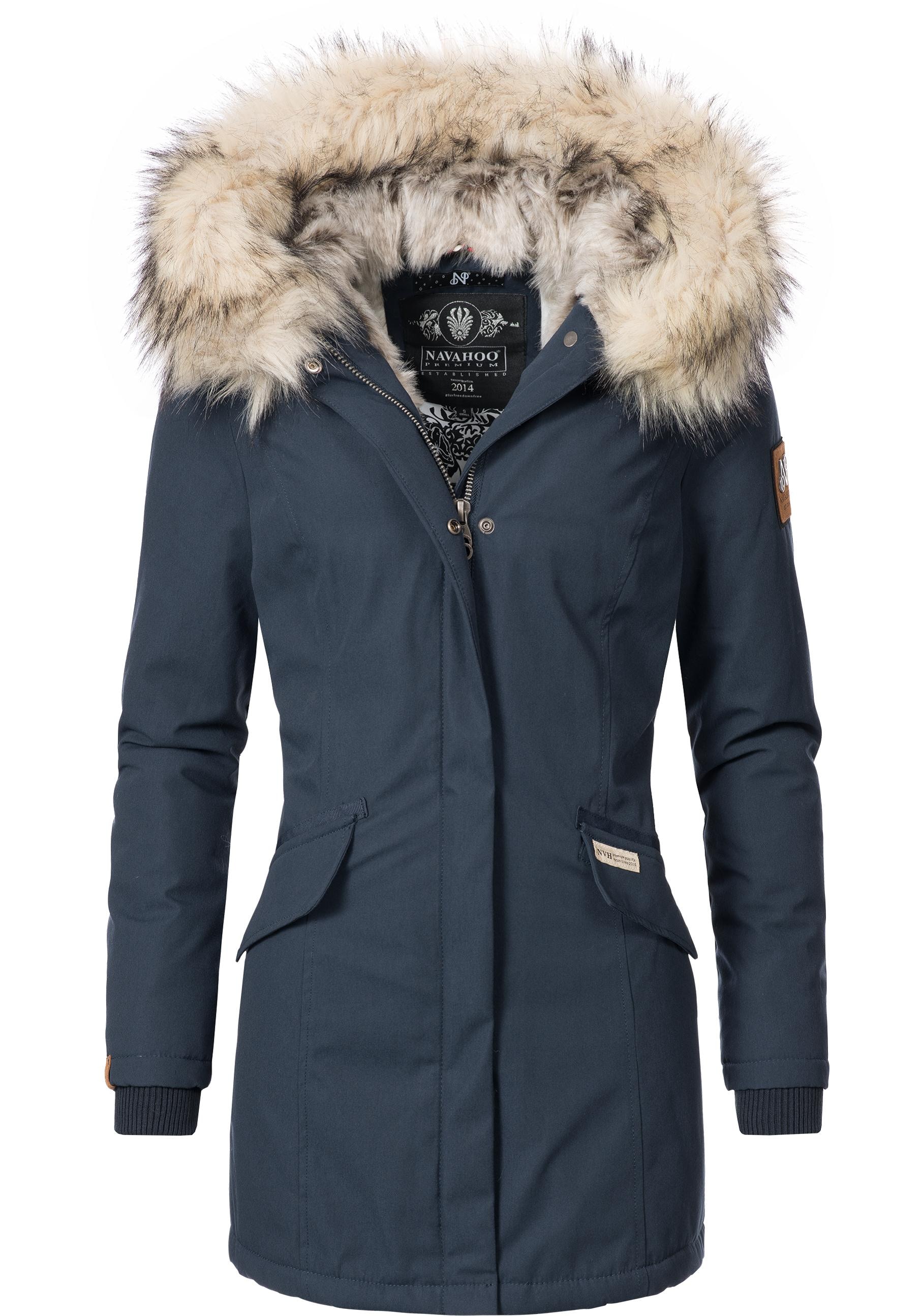 Navahoo Wintermantel "Cristal", stylischer Damen Winterparka mit Kunstfell-Kapuze