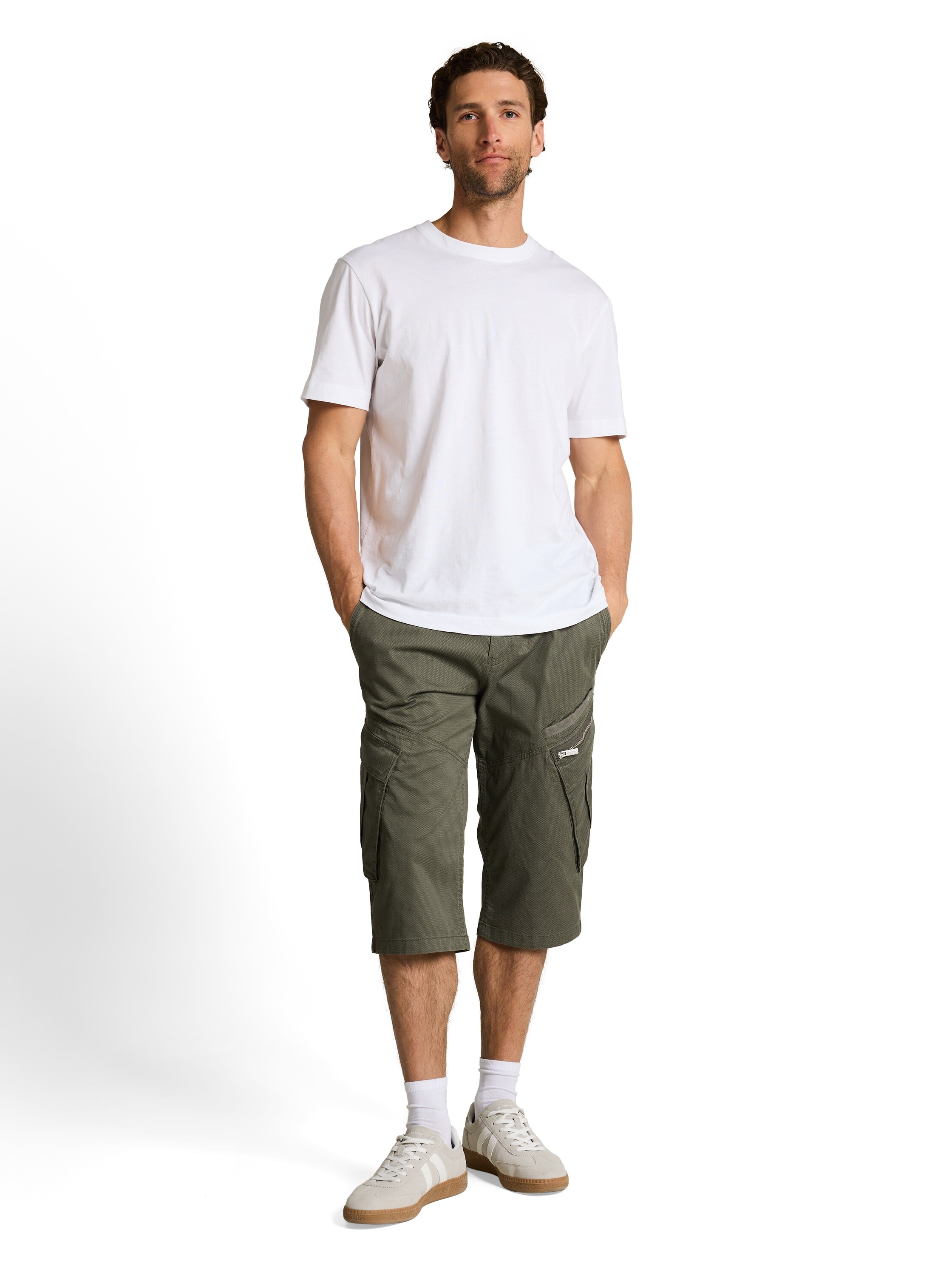 Cargoshorts TOM TAILOR, Herren, Gr. 40, N-Gr, khaki mini weave print, Web, Obermaterial: 98% Baumwolle, 2% Elasthan, unifarben, regular fit knielang, Hosen, mit Taschen 3