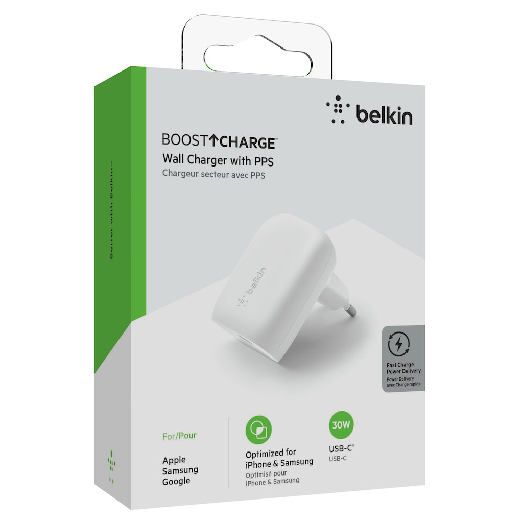 Belkin USB-Ladegerät »BoostCharge 30 Watt USB-C Ladegerät mit Power Delivery 3.0«, (Charger/Netzteil für iPhone, iPad, Samsung Galaxy/Note, Google Pixel)