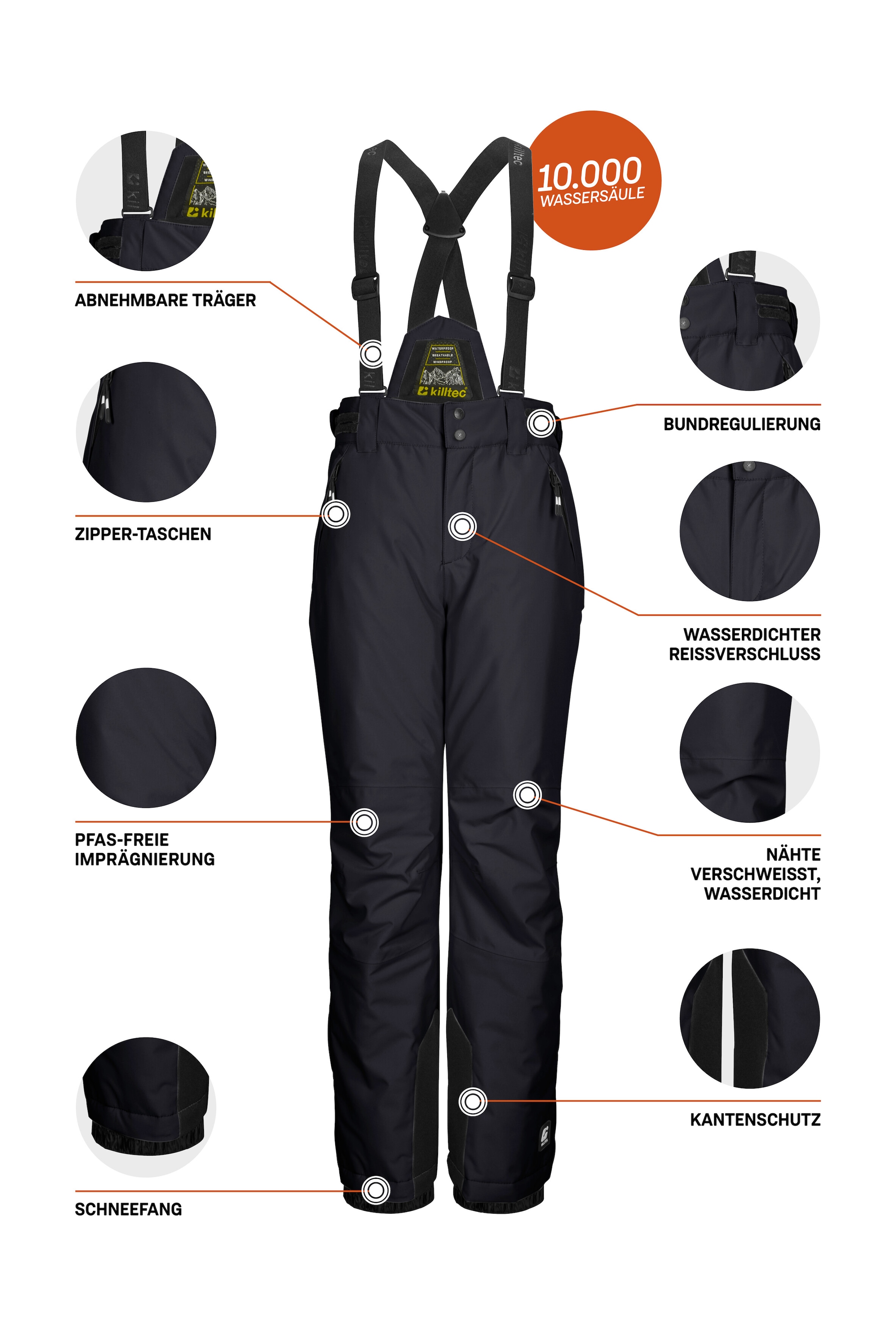 Killtec Skihose »KSW 214 BYS SKI PNTS«, Wasserdichte, atmungsaktive Skihose mit verstellbarem Latz.