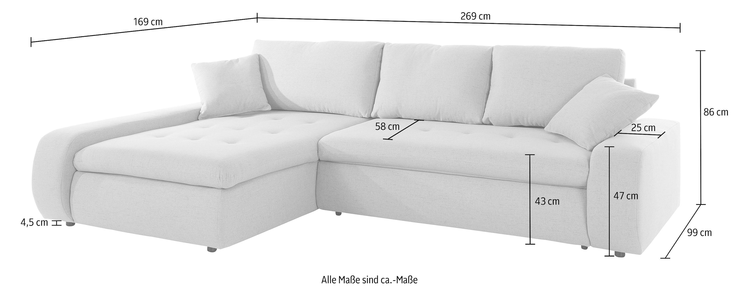 TRENDMANUFAKTUR Ecksofa »Indie II, tolle Detailverarbeitung, bequem und komfortabel im Sitz«, XL und XXL, wahlweise mit Bettfunktion, L-Form