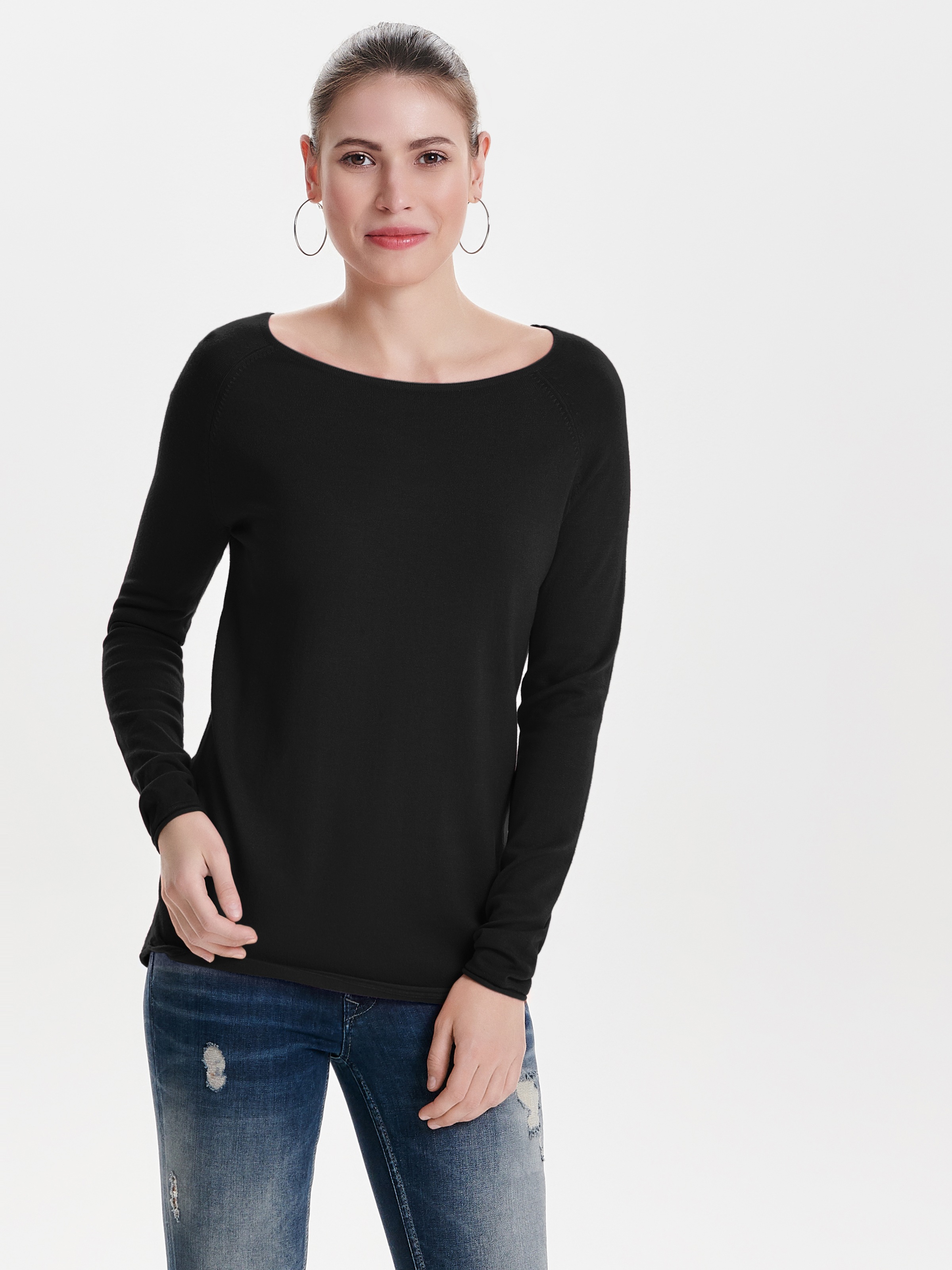 ONLY Longpullover "ONLMILA LACY L/S LONG PULLOVER KNT NOOS" mit weitem Rund günstig online kaufen