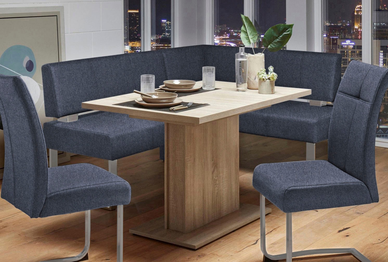 Eckbank OTTO HOME "Rab", blau (dunkelblau (capulet 4010), silberfarben), B:180cm H:88cm T:140cm, Polyester, Sitzbänke, Eckbank, in 2 Breiten (180 oder 200 cm), Bezug in verschiedenen Qualitäten 3