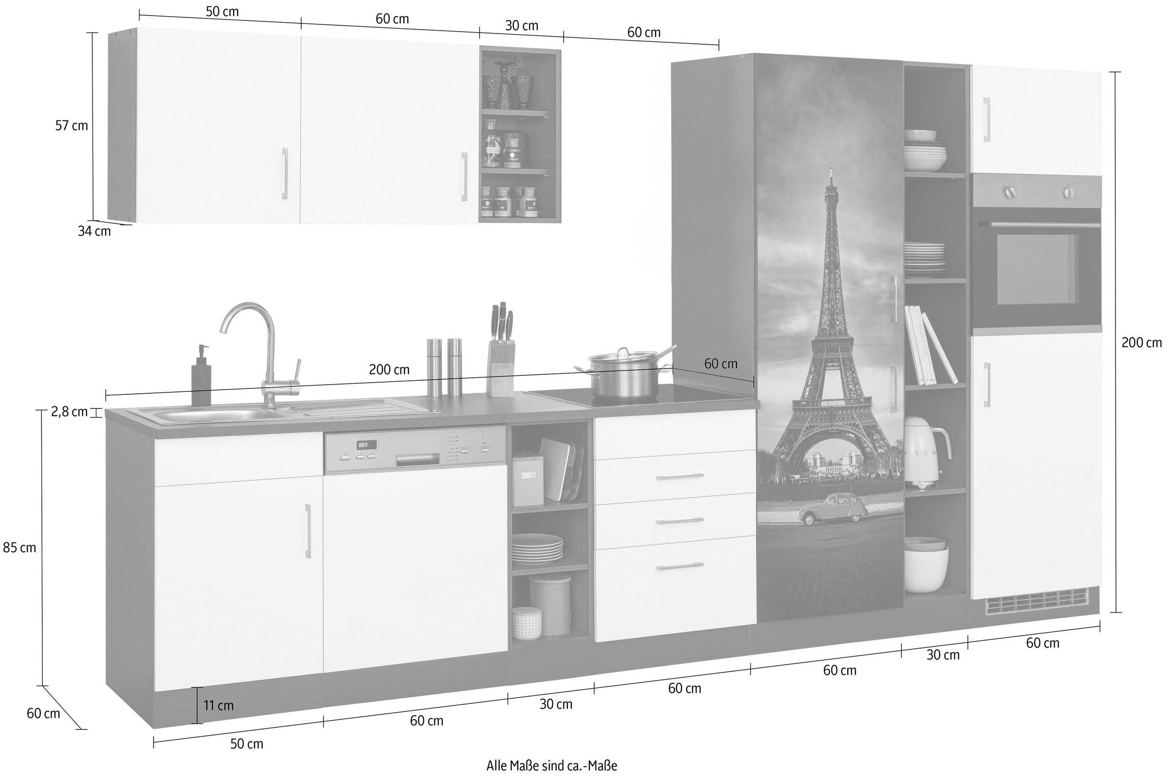 KOCHSTATION Küchenzeile »KS-Paris«, ohne E-Geräte, Breite 350 cm