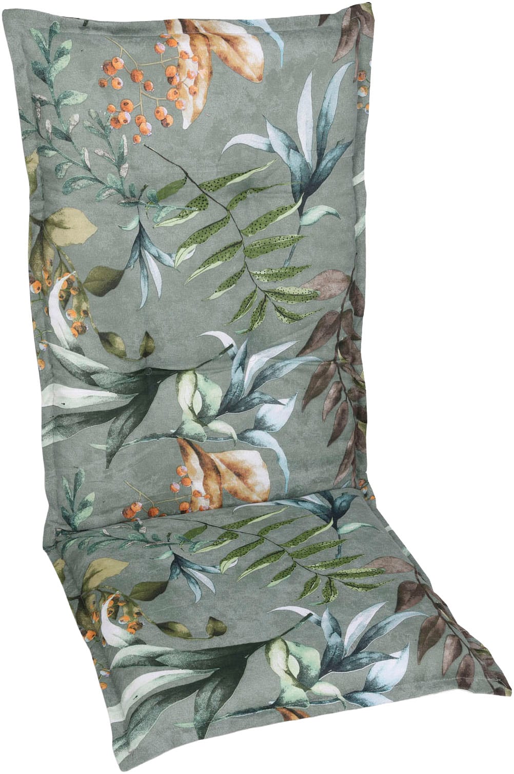 GO-DE Hochlehnerauflage Blätter / Beeren grün - Maße BxLxH ca.: 50 cm x 120 cm x 7 cm