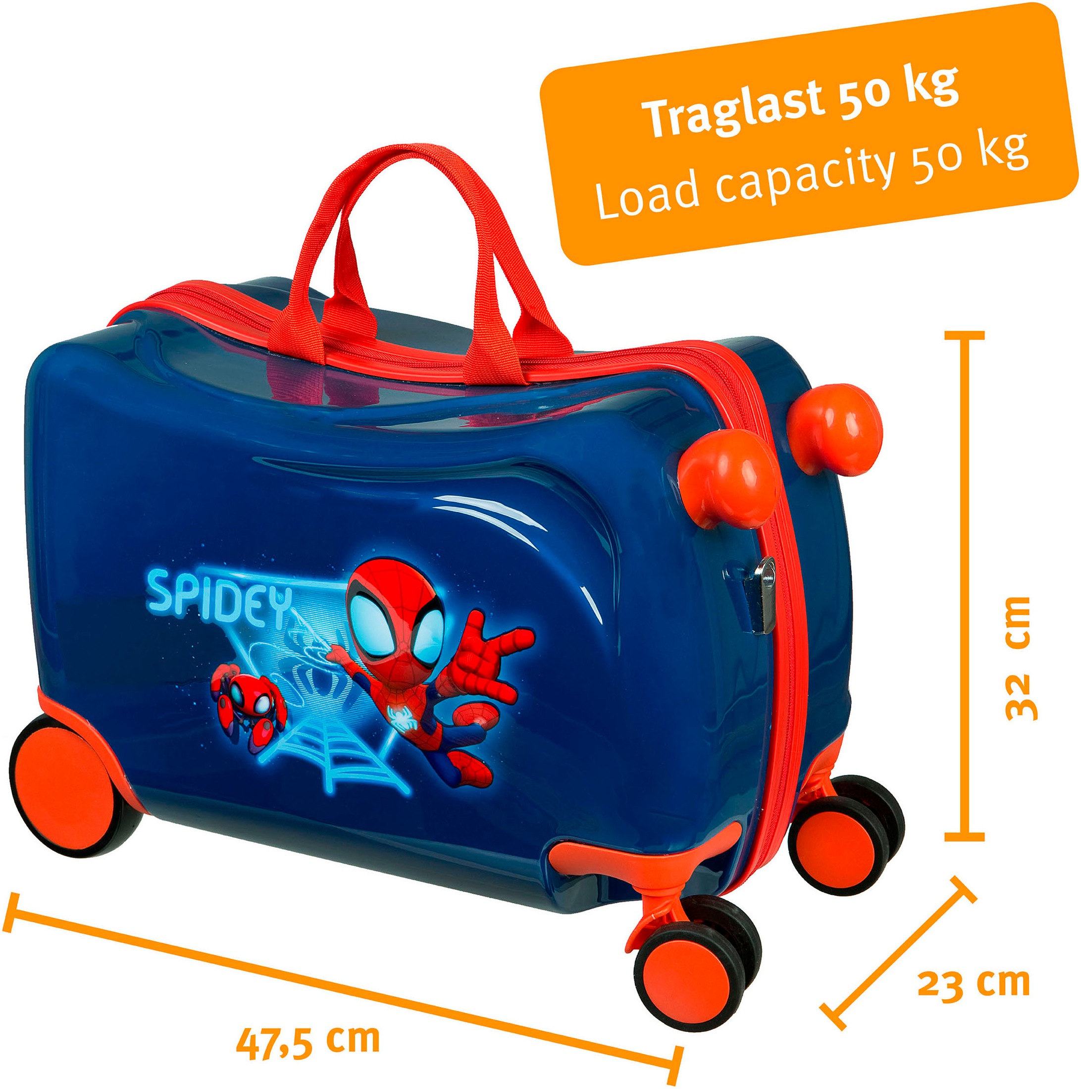 UNDERCOVER Kinderkoffer »Ride-on Trolley, Spider-Man«, 4 St. Rollen, zum sitzen und ziehen