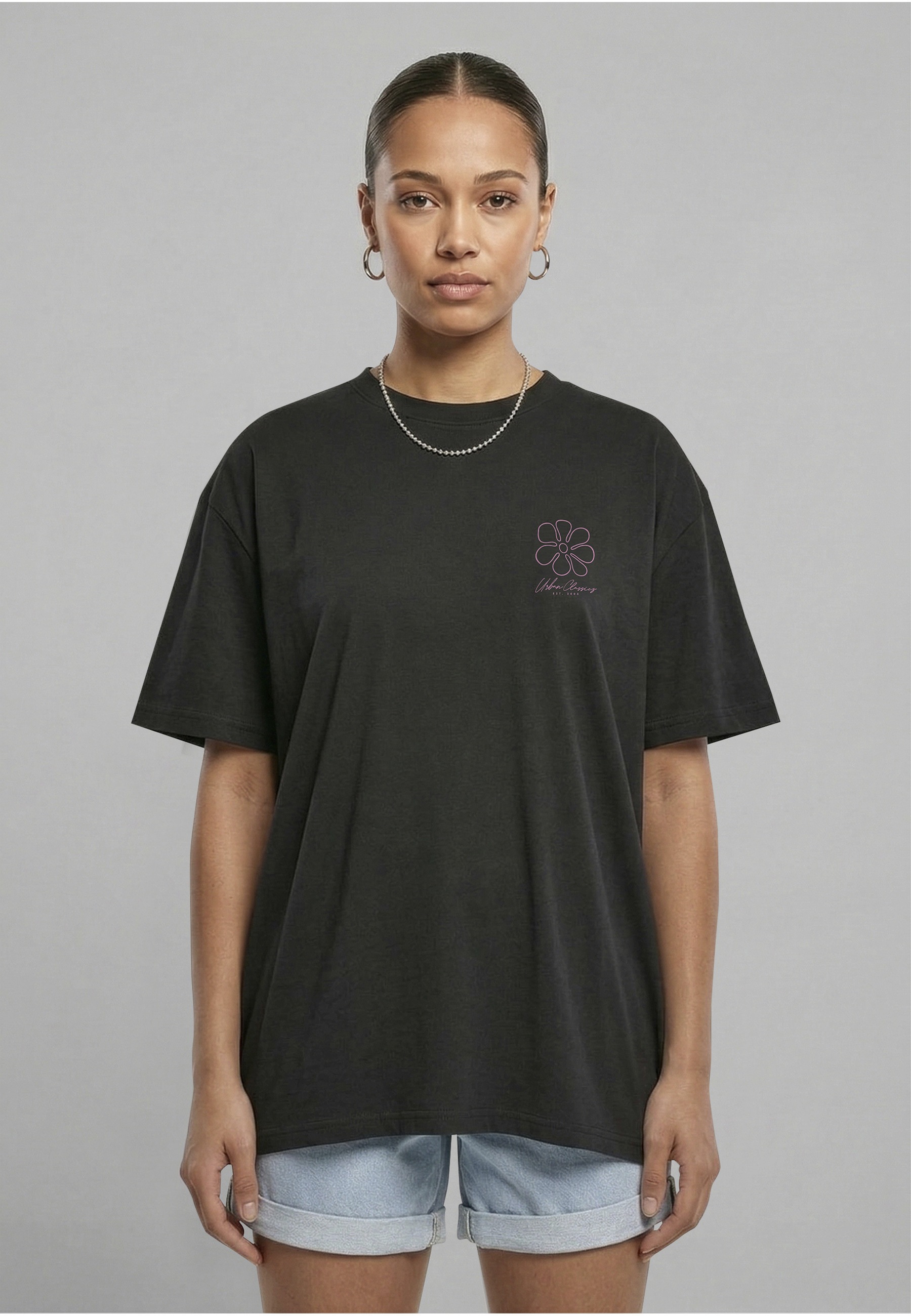 URBAN CLASSICS T-Shirt »Urban Classics Ladies Urban Classics Flower Logo Loose Tee« 1