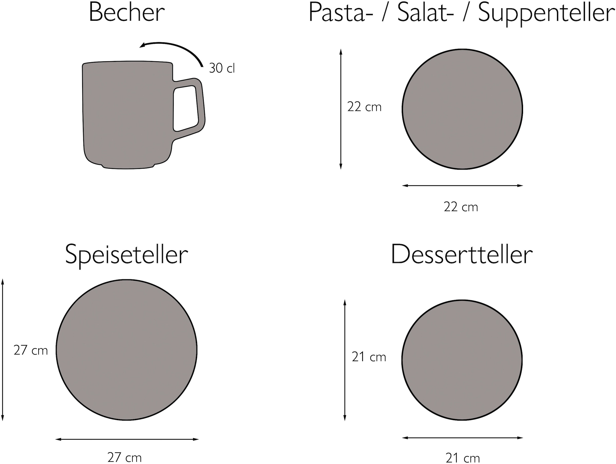 CreaTable Kombiservice »Schiefer Black«, (Set, 16 tlg.), robuste, kratzfeste, seidenmatte Glasur