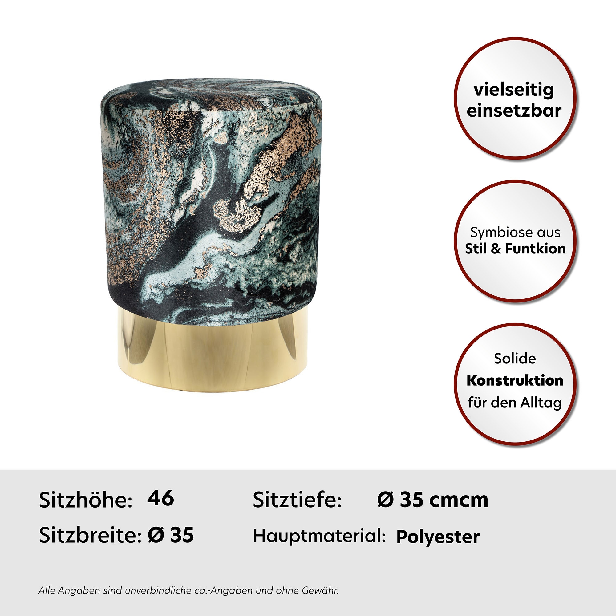 Kayoom Sitzhocker »Hocker Gipsy 325, stilvoller Sitzhocker, runde Form, stilvolles Design«, (1 St.), facettenreich, platzsparend, vielfältig einsetzbar, weiche Polsterung
