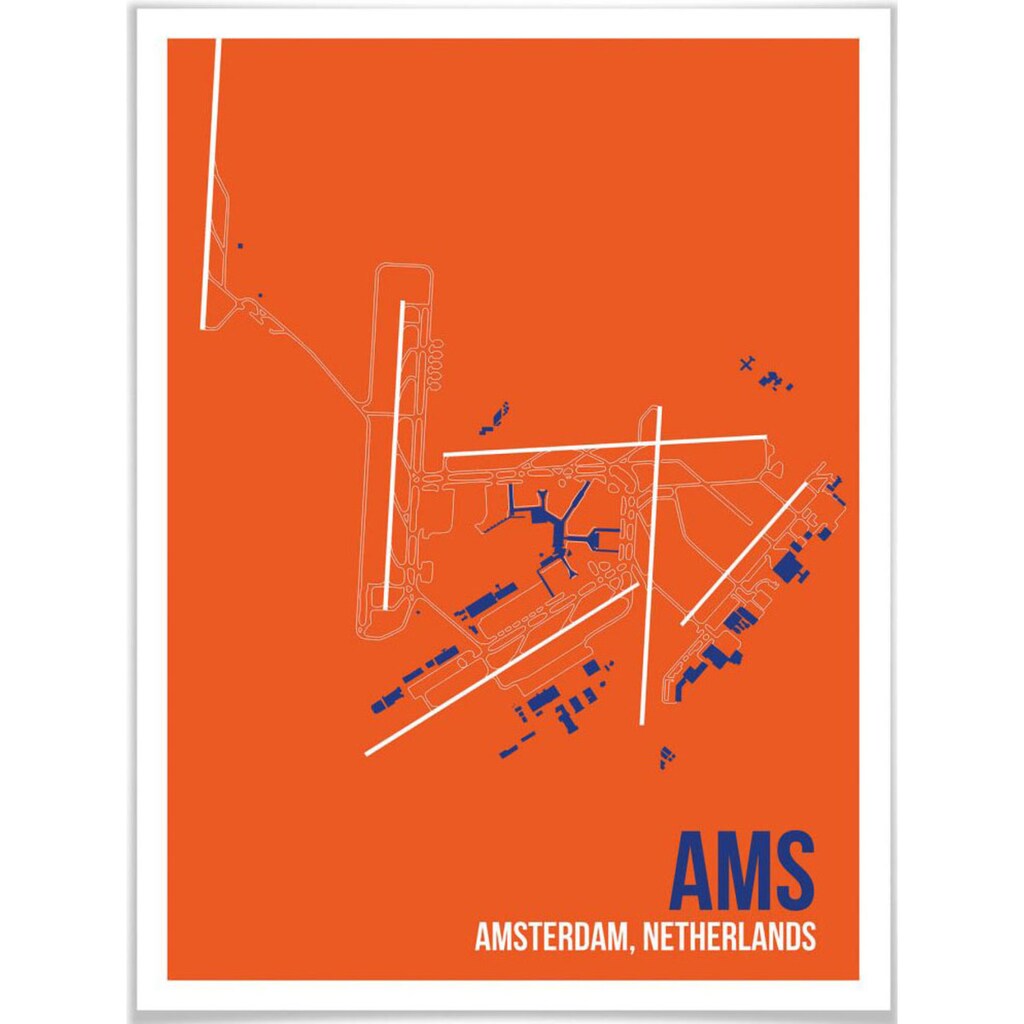 Wall-Art Poster »Wandbild AMS Grundriss Amsterdam«, Grundriss, (1 St.), Poster ohne Bilderrahmen