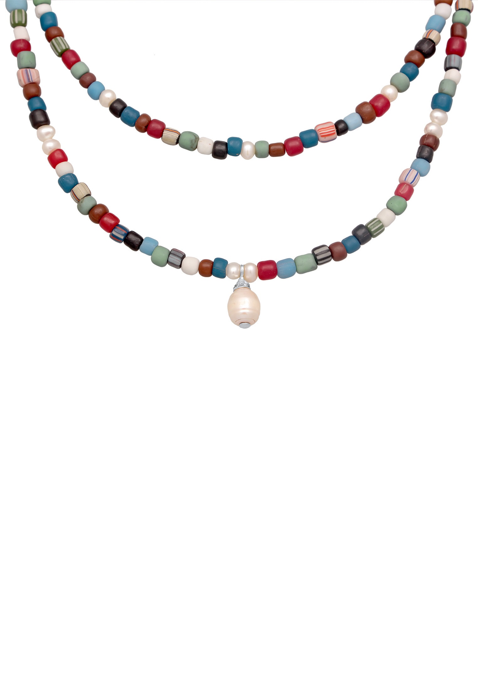 Kuzzoi Silberkette »Halskette Glas Beads Layer Bunt Süßwasserperlen 925 Silber«