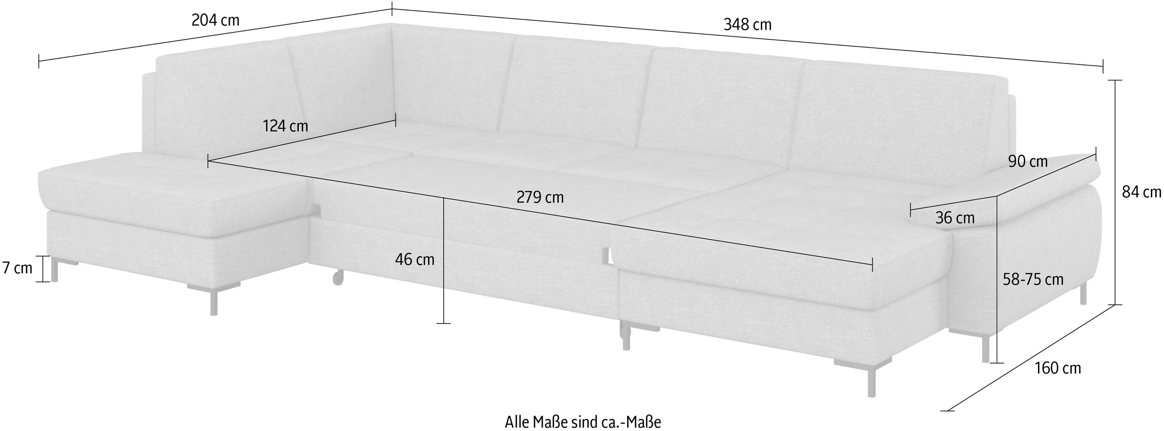 DOMO collection Wohnlandschaft »Capelo U-Form«, mit Armteilverstellung, wahlweise mit Bettfunktion, Federkern