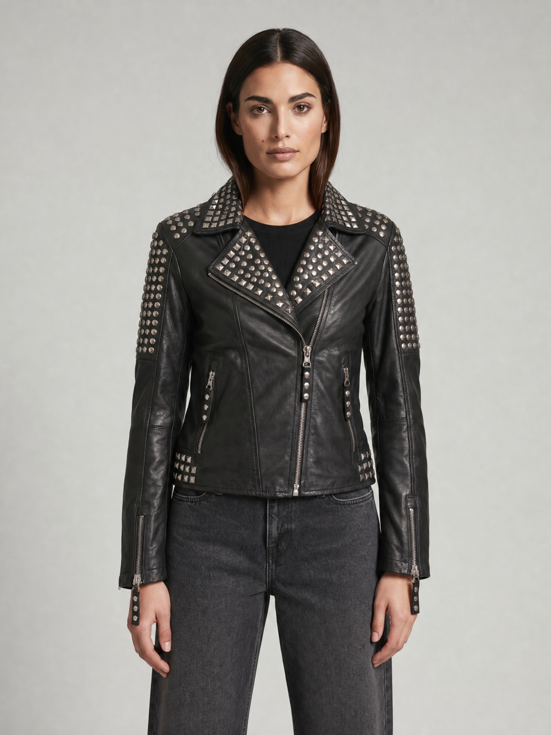 RICANO Bikerjacke »Lederjacke studd« ohne Kapuze Handgefertigt aus echtem Leder
